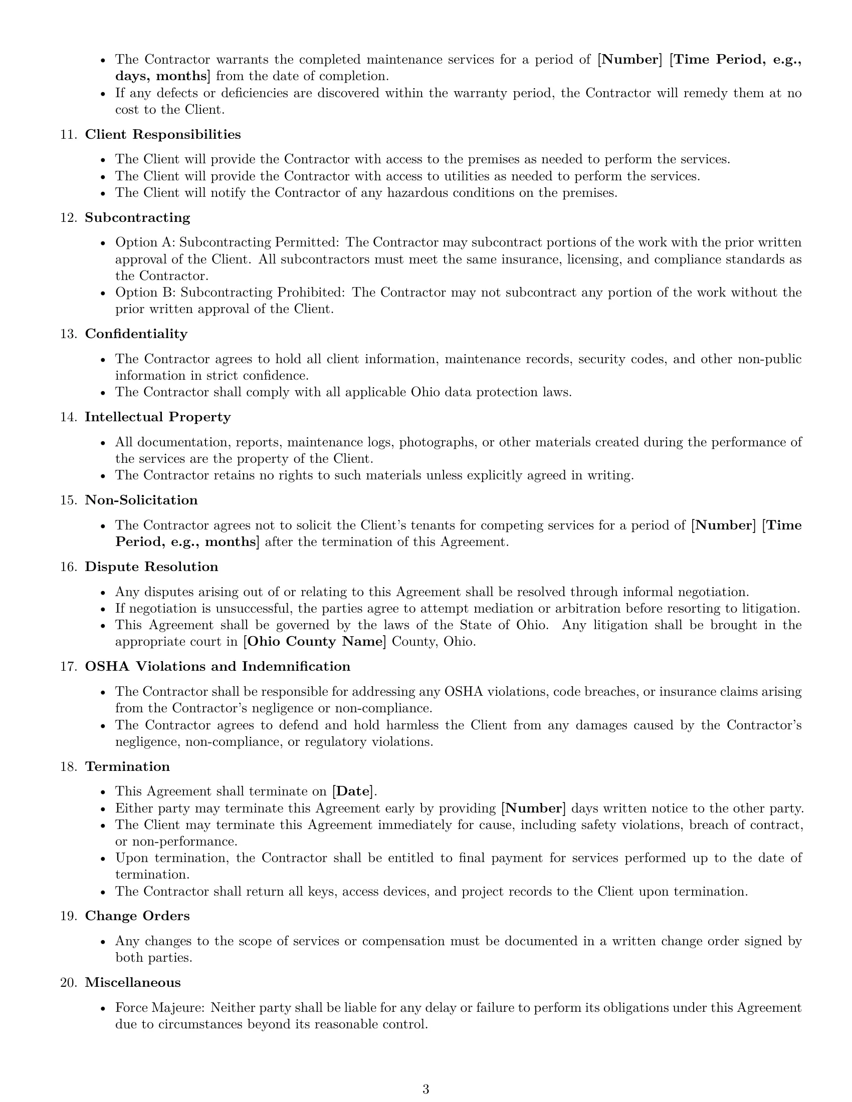 Preview page 3 of Free Ohio maintenance independent contractor agreement template