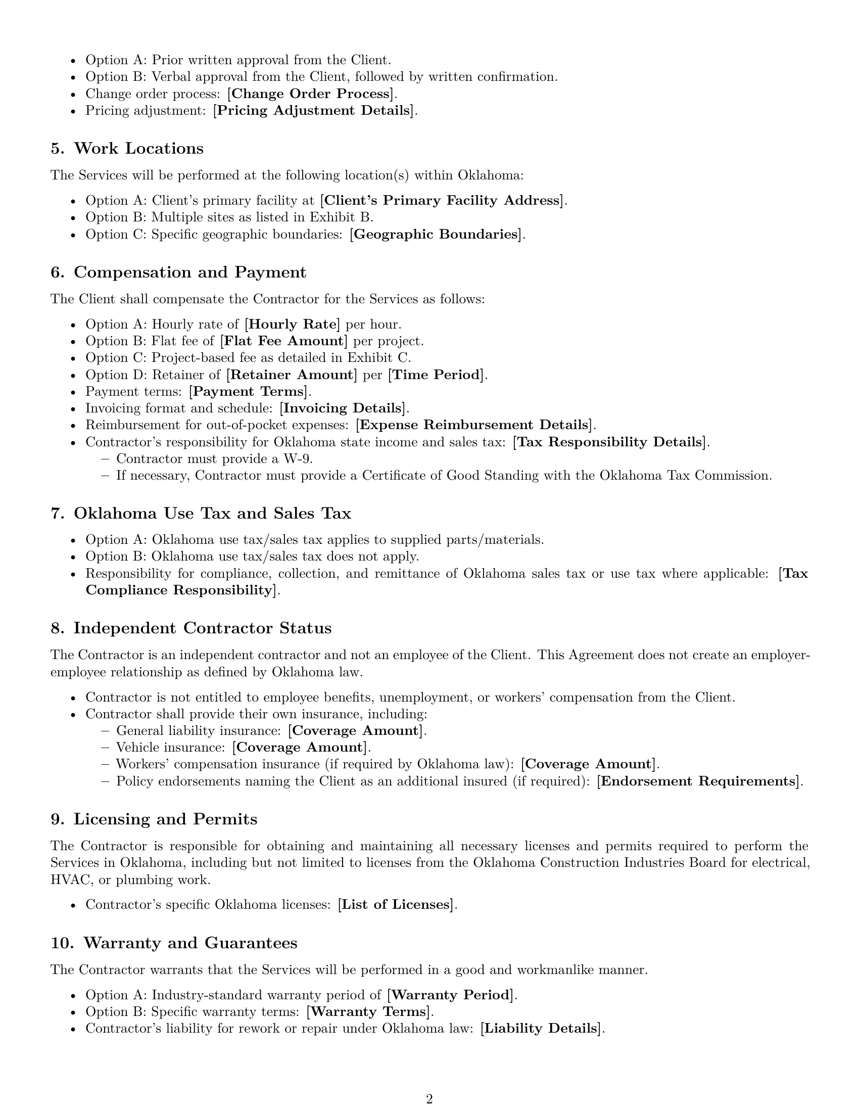 Preview page 2 of Free Oklahoma maintenance independent contractor agreement template
