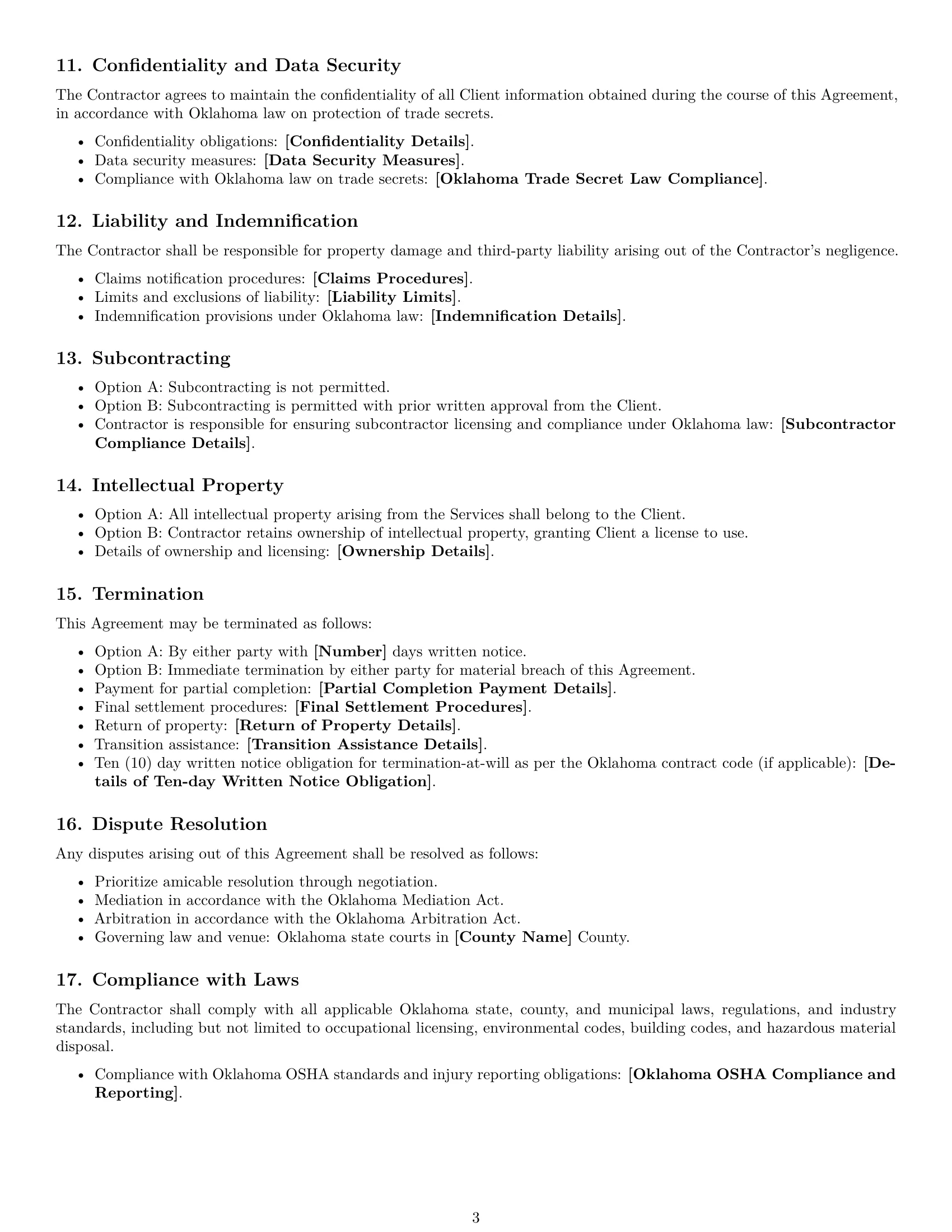 Preview page 3 of Free Oklahoma maintenance independent contractor agreement template