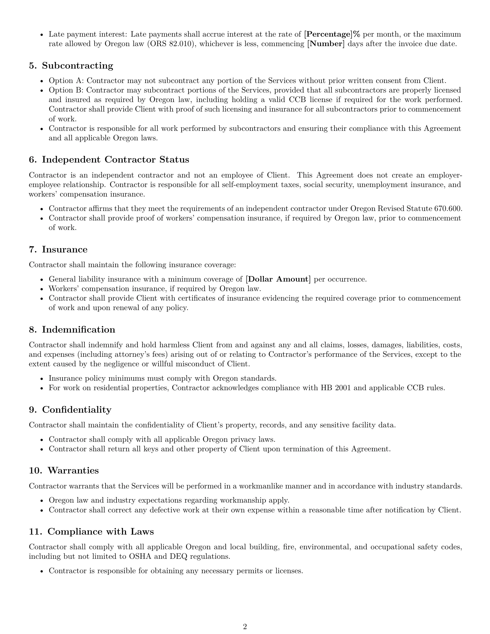 Preview page 2 of Free Oregon maintenance independent contractor agreement template