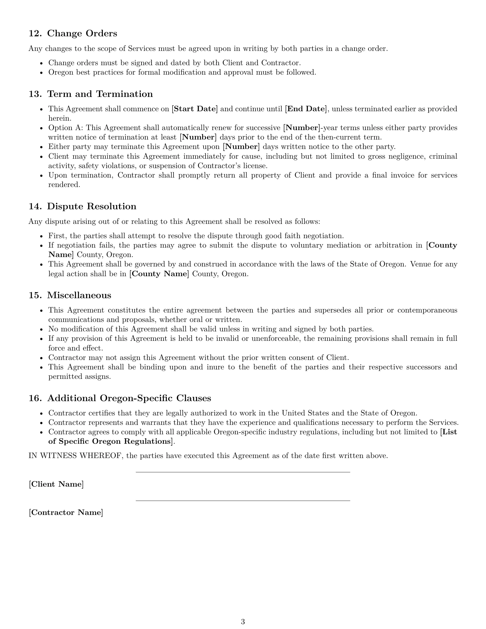 Preview page 3 of Free Oregon maintenance independent contractor agreement template