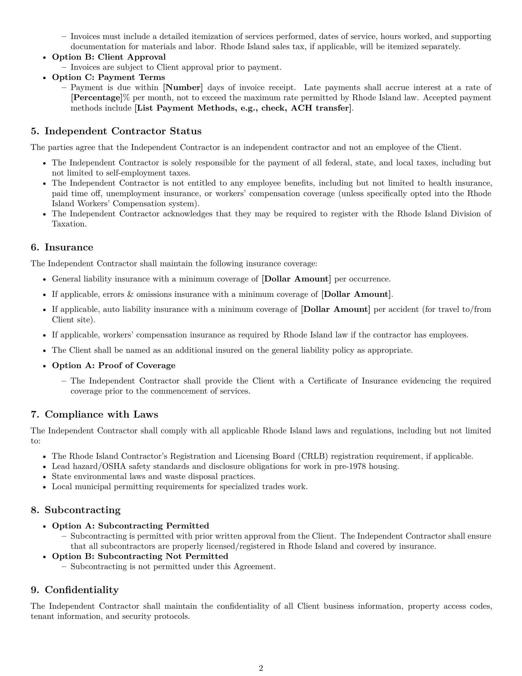 Preview page 2 of Free Rhode Island maintenance independent contractor agreement template
