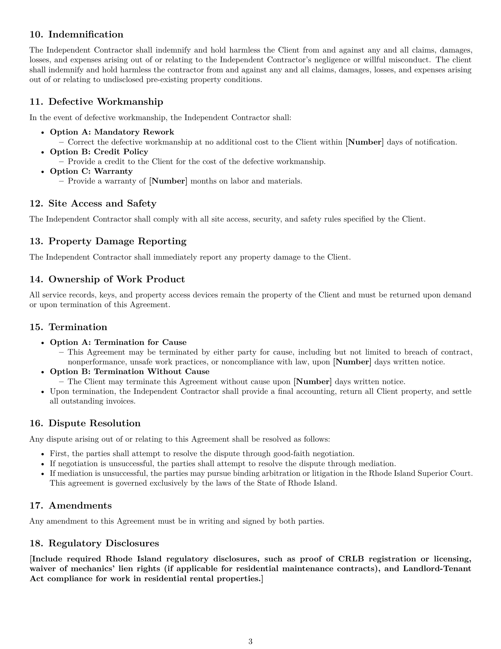 Preview page 3 of Free Rhode Island maintenance independent contractor agreement template