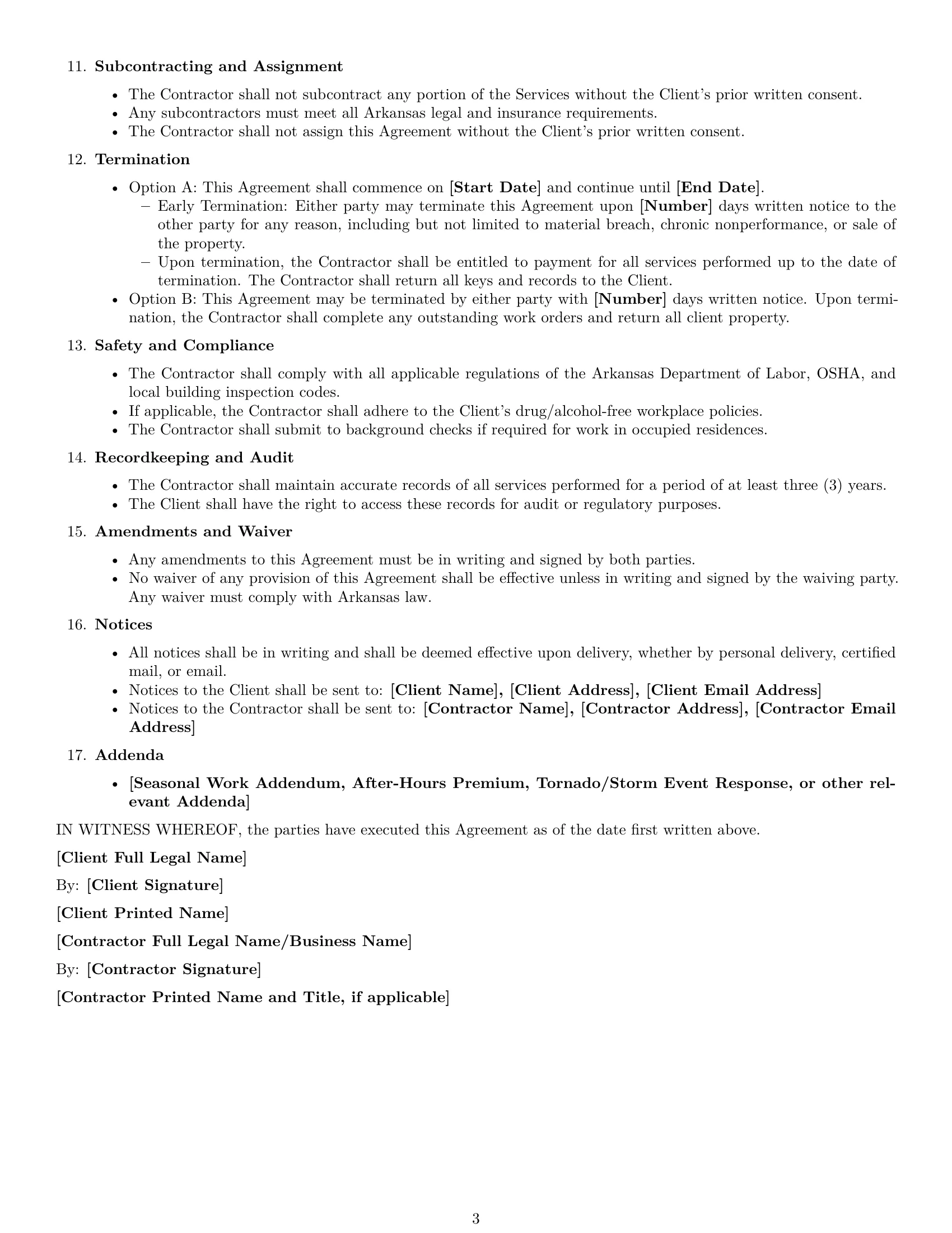 Preview page 3 of Free Arkansas maintenance independent contractor agreement template