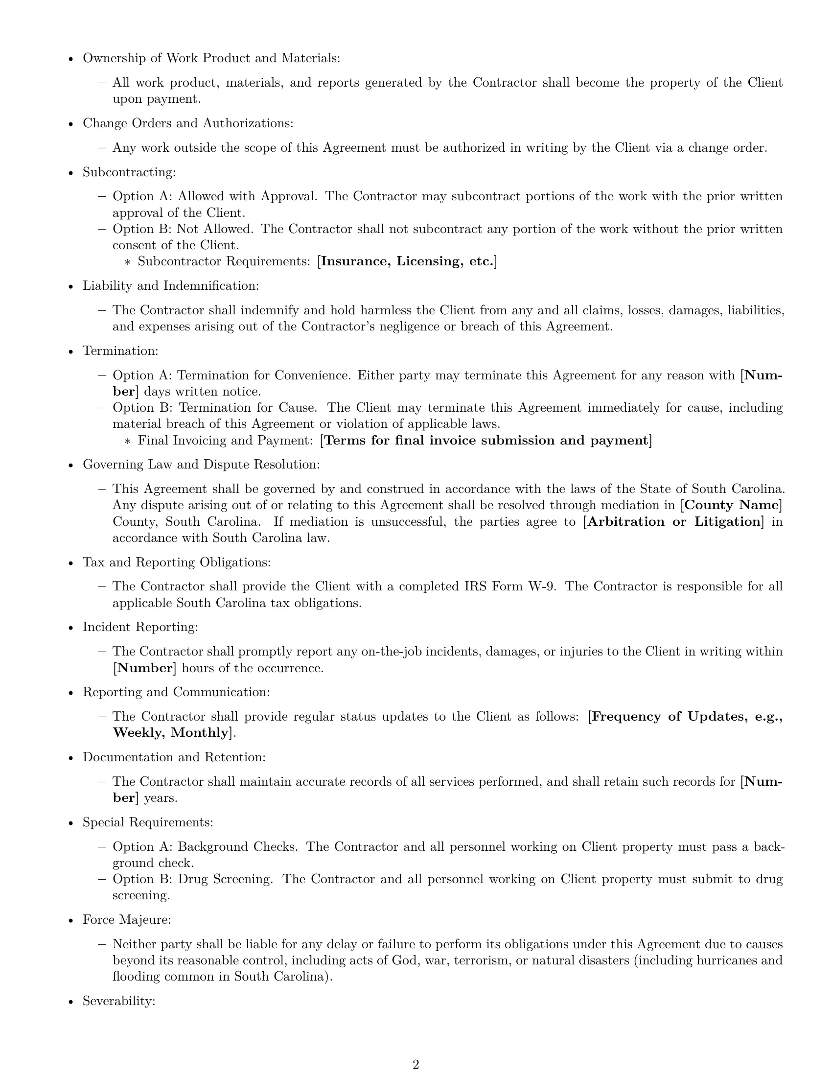 Preview page 2 of Free South Carolina maintenance independent contractor agreement template