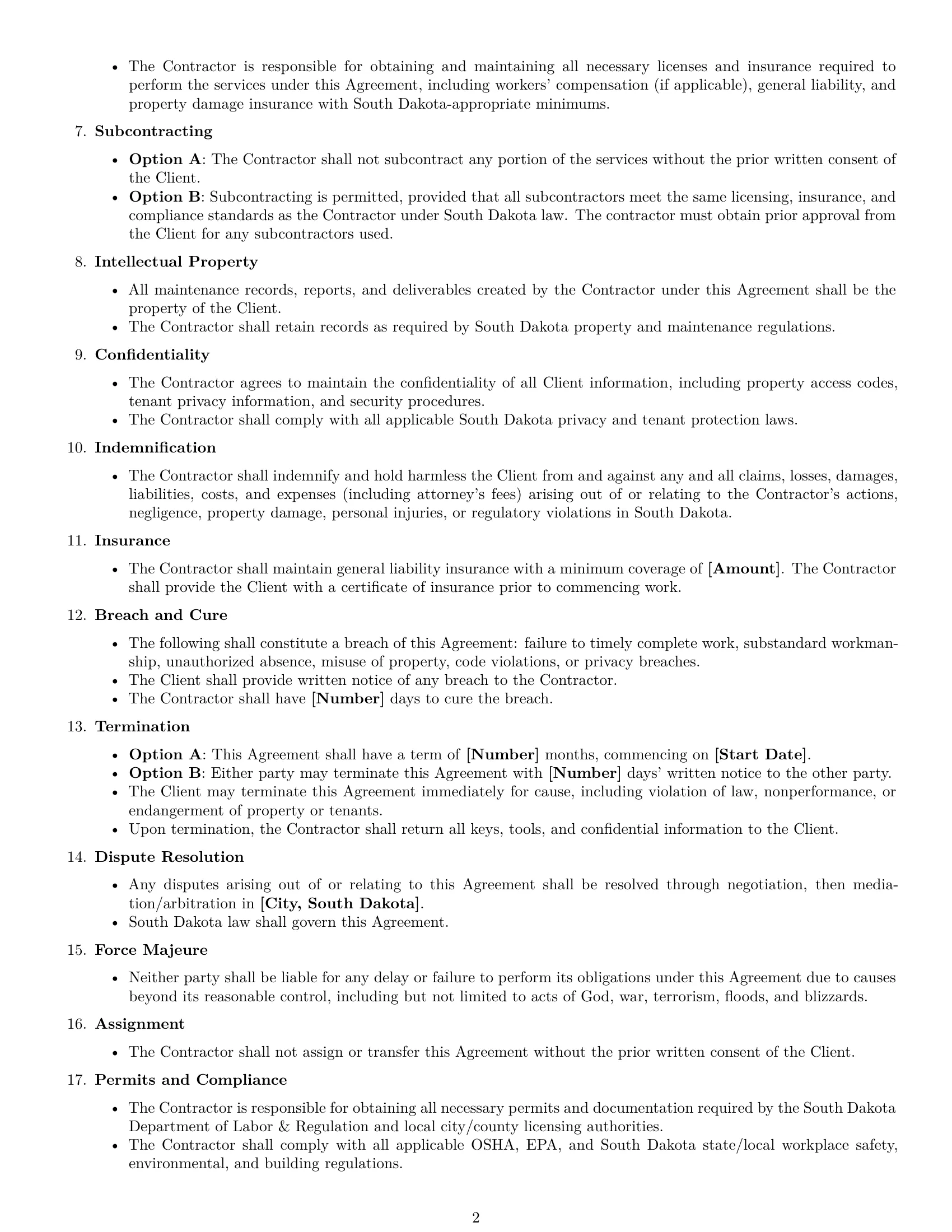 Preview page 2 of Free South Dakota maintenance independent contractor agreement template