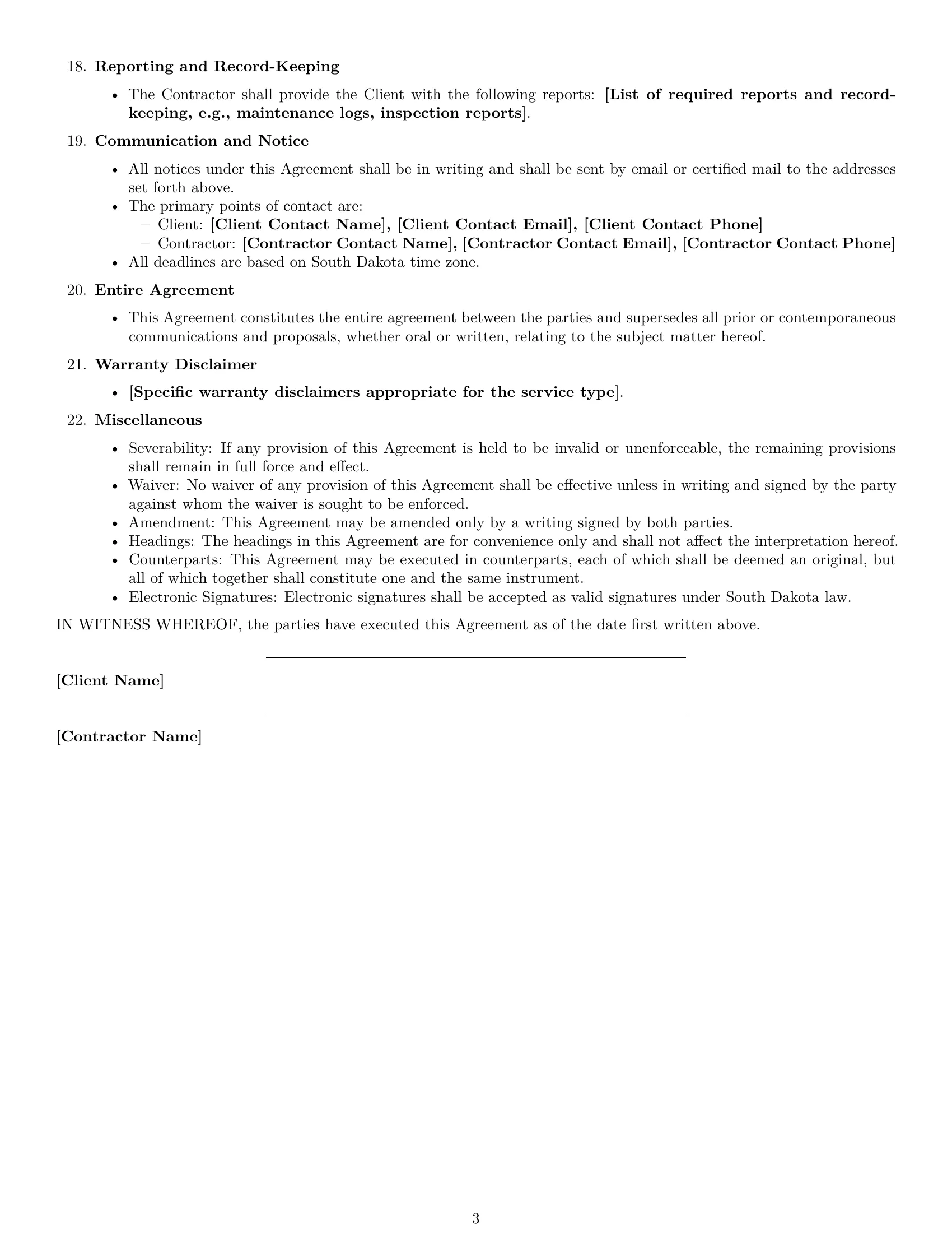 Preview page 3 of Free South Dakota maintenance independent contractor agreement template