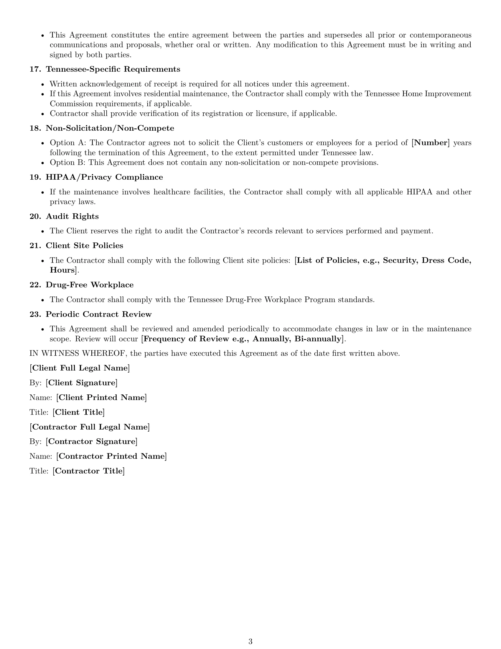 Preview page 3 of Free Tennessee maintenance independent contractor agreement template