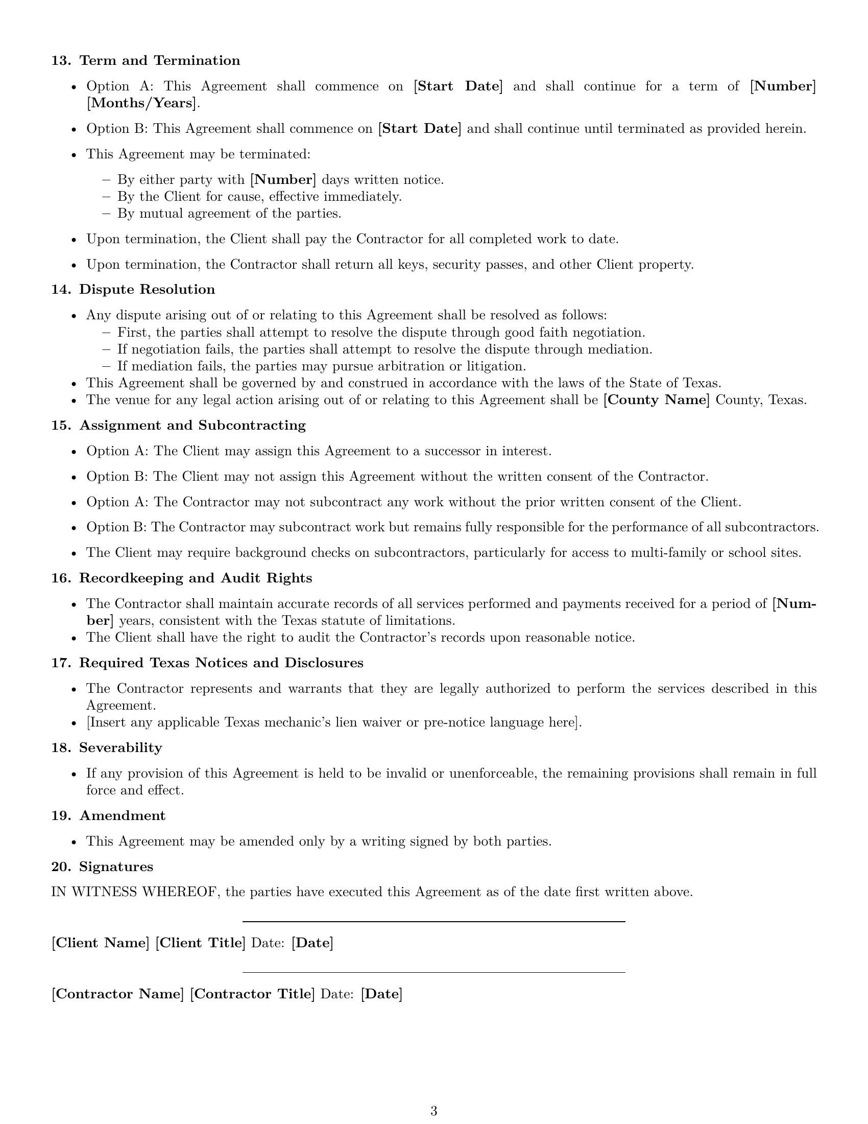 Preview page 3 of Free Texas maintenance independent contractor agreement template
