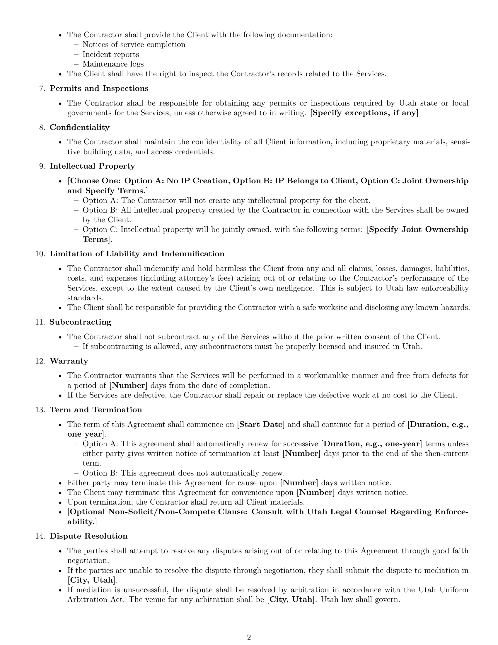 Preview page 2 of Free Utah maintenance independent contractor agreement template
