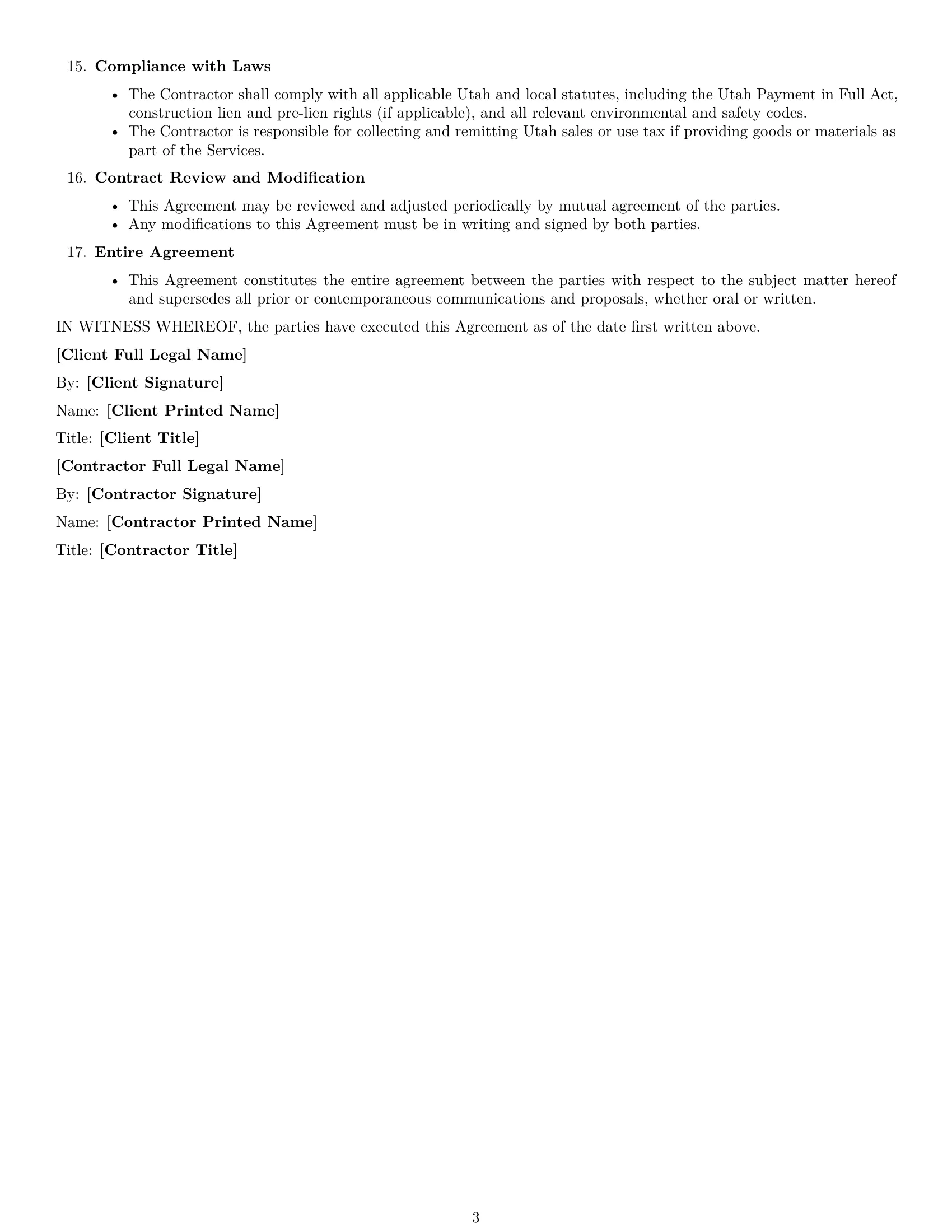 Preview page 3 of Free Utah maintenance independent contractor agreement template