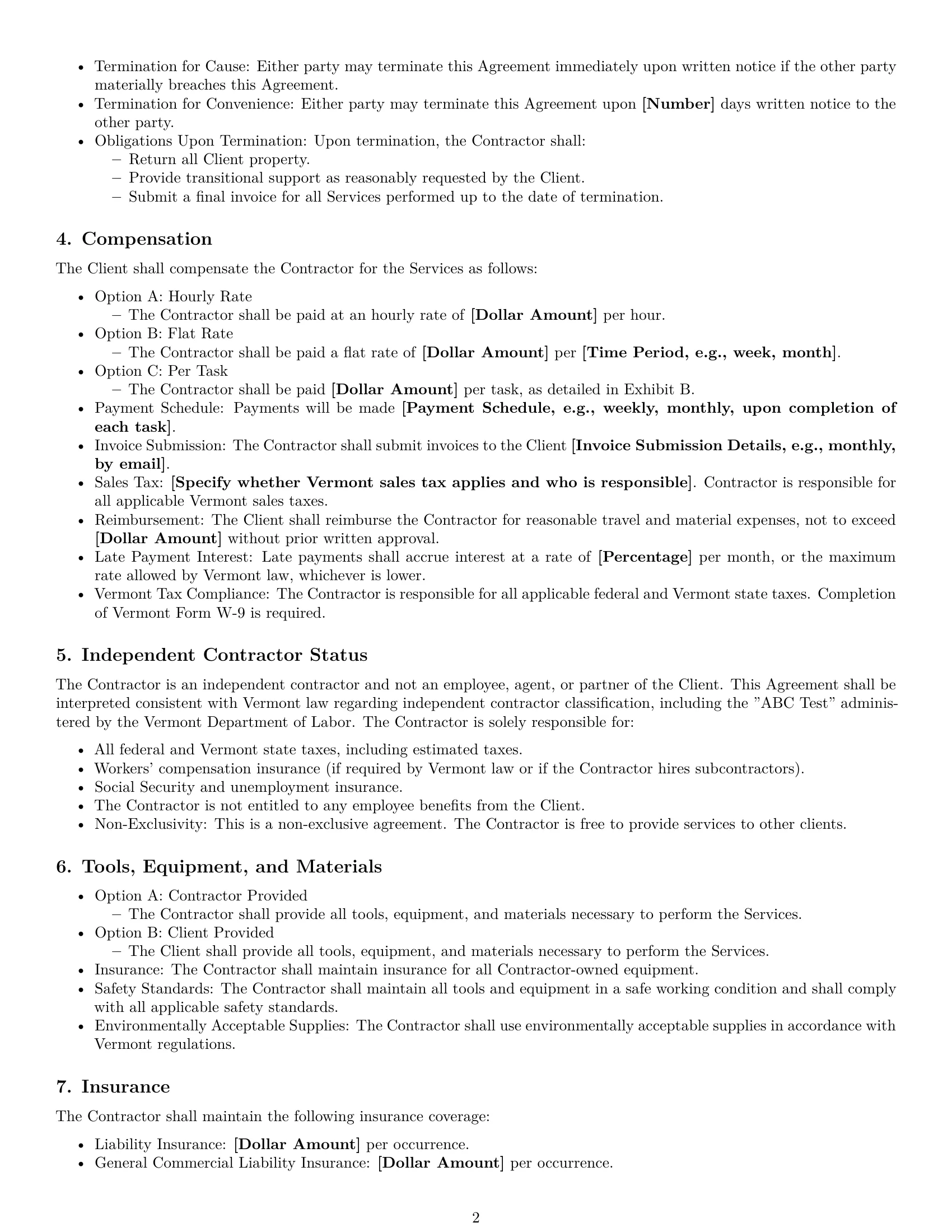 Preview page 2 of Free Vermont maintenance independent contractor agreement template