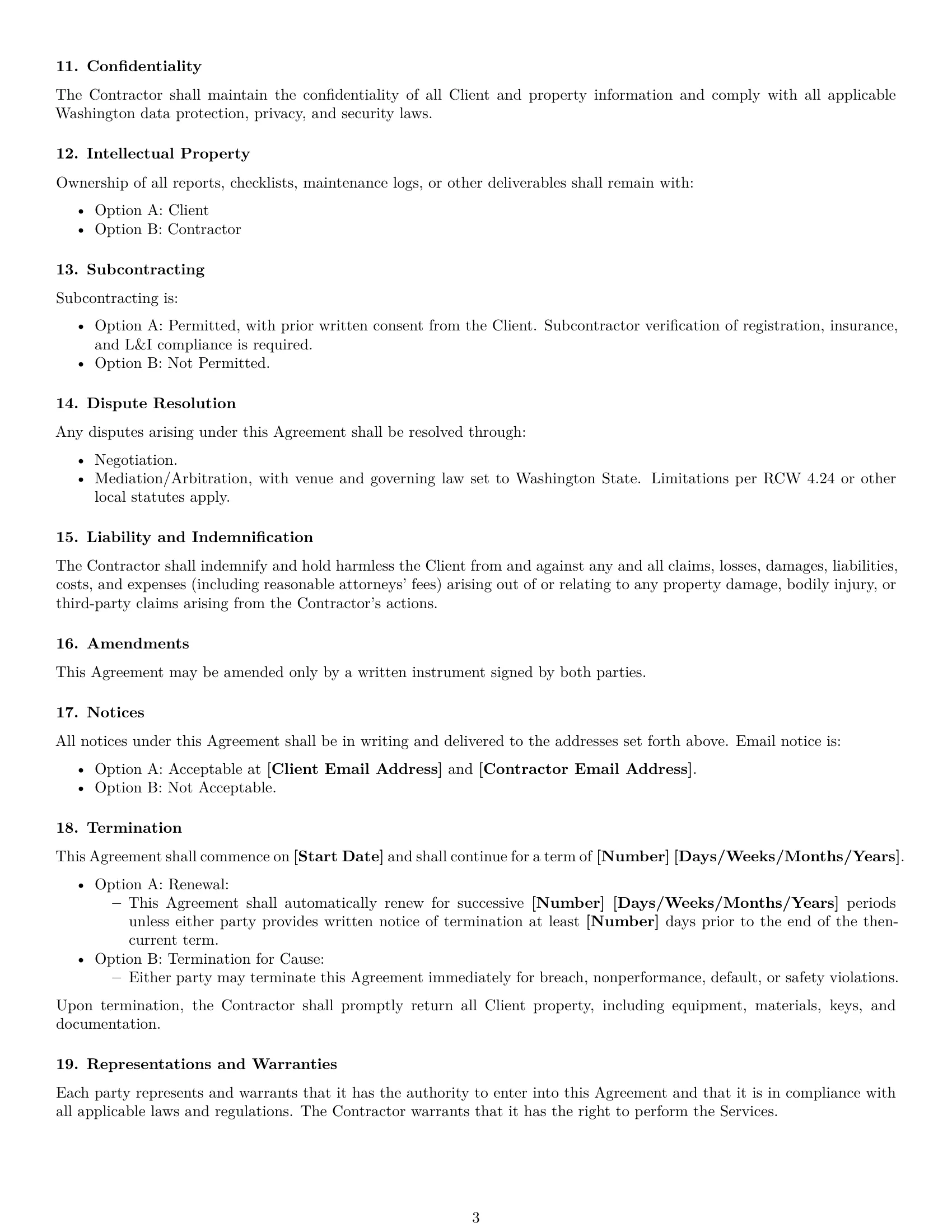Preview page 3 of Free Washington maintenance independent contractor agreement template