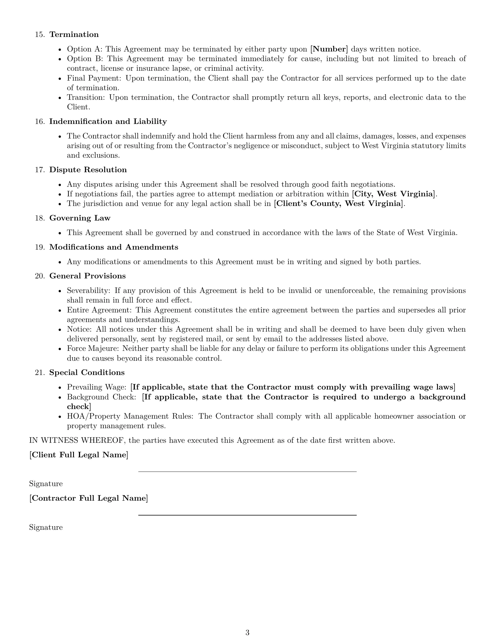 Preview page 3 of Free West Virginia maintenance independent contractor agreement template