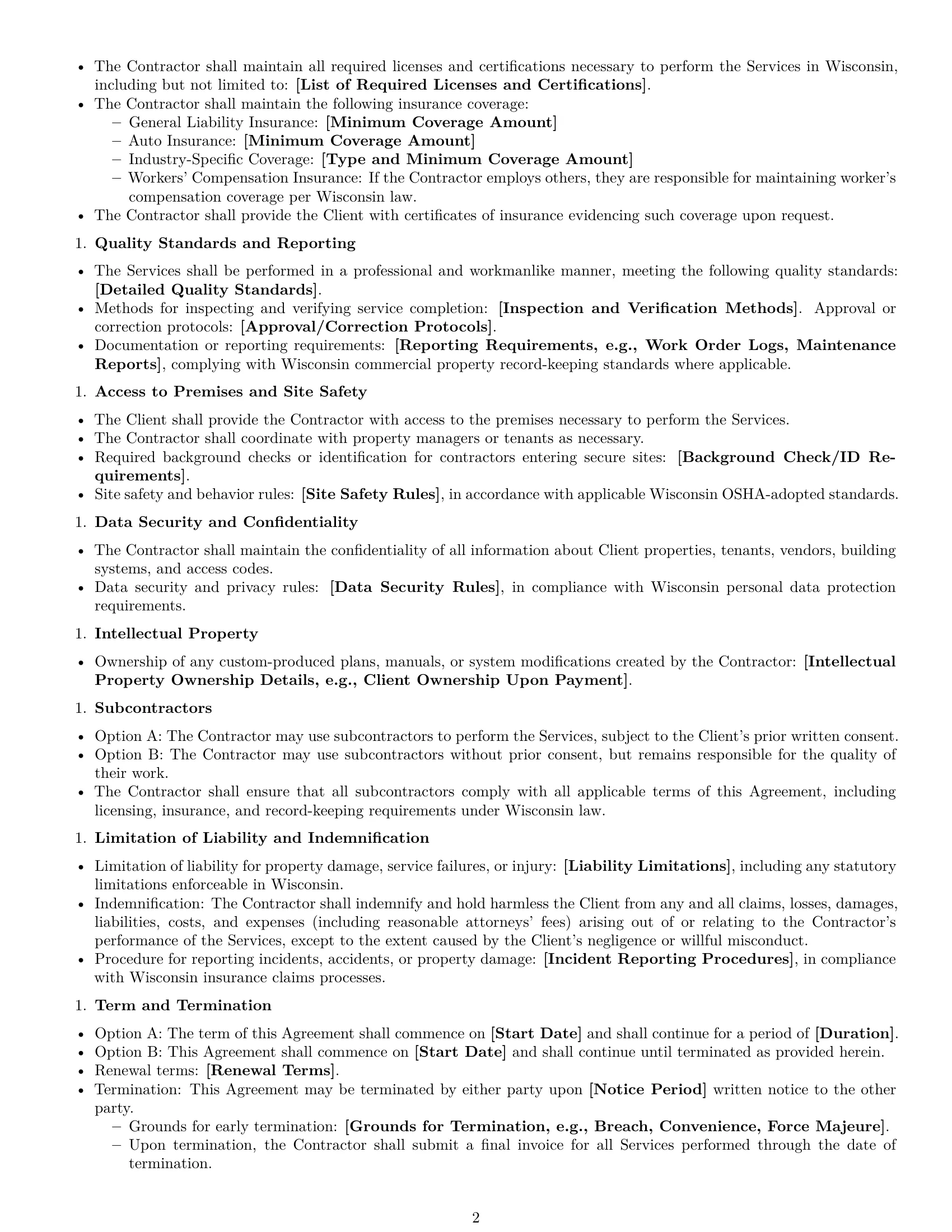 Preview page 2 of Free Wisconsin maintenance independent contractor agreement template