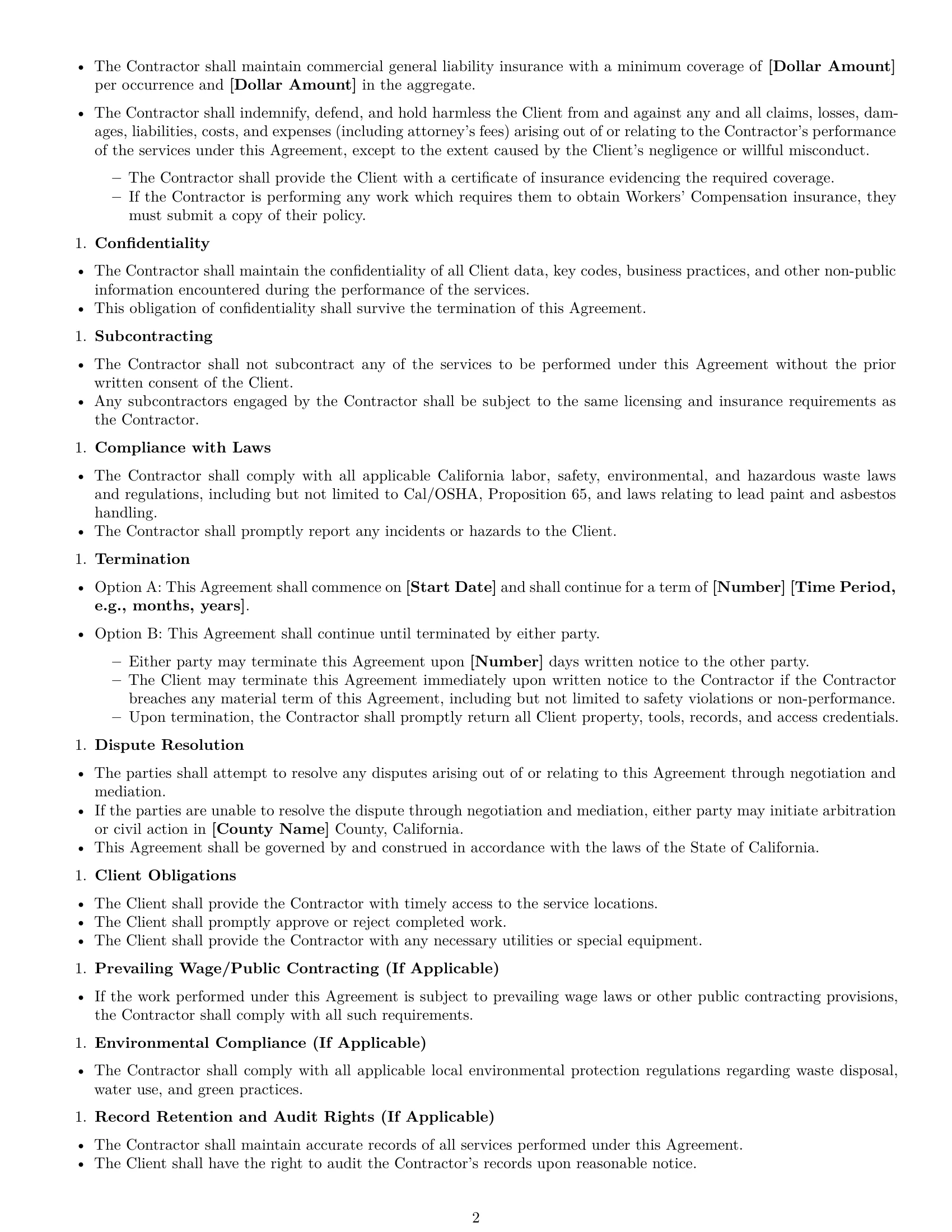 Preview page 2 of Free California maintenance independent contractor agreement template