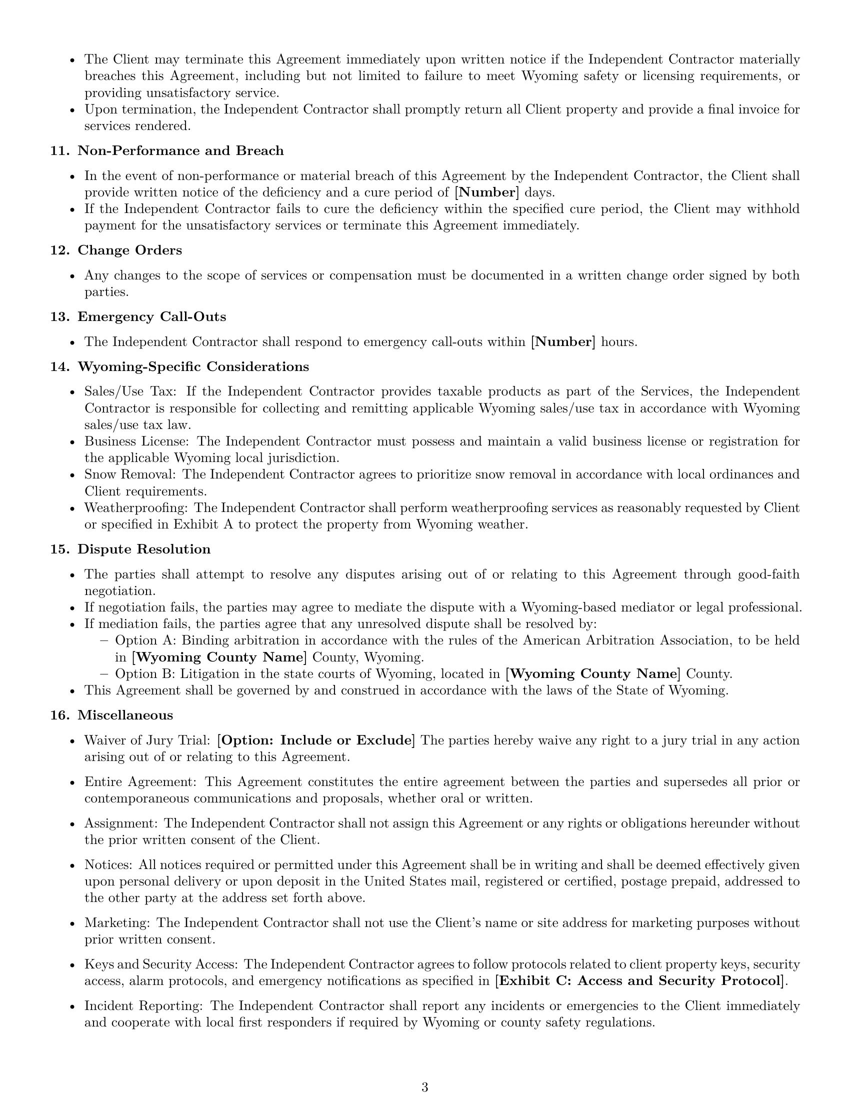 Preview page 3 of Free Wyoming maintenance independent contractor agreement template