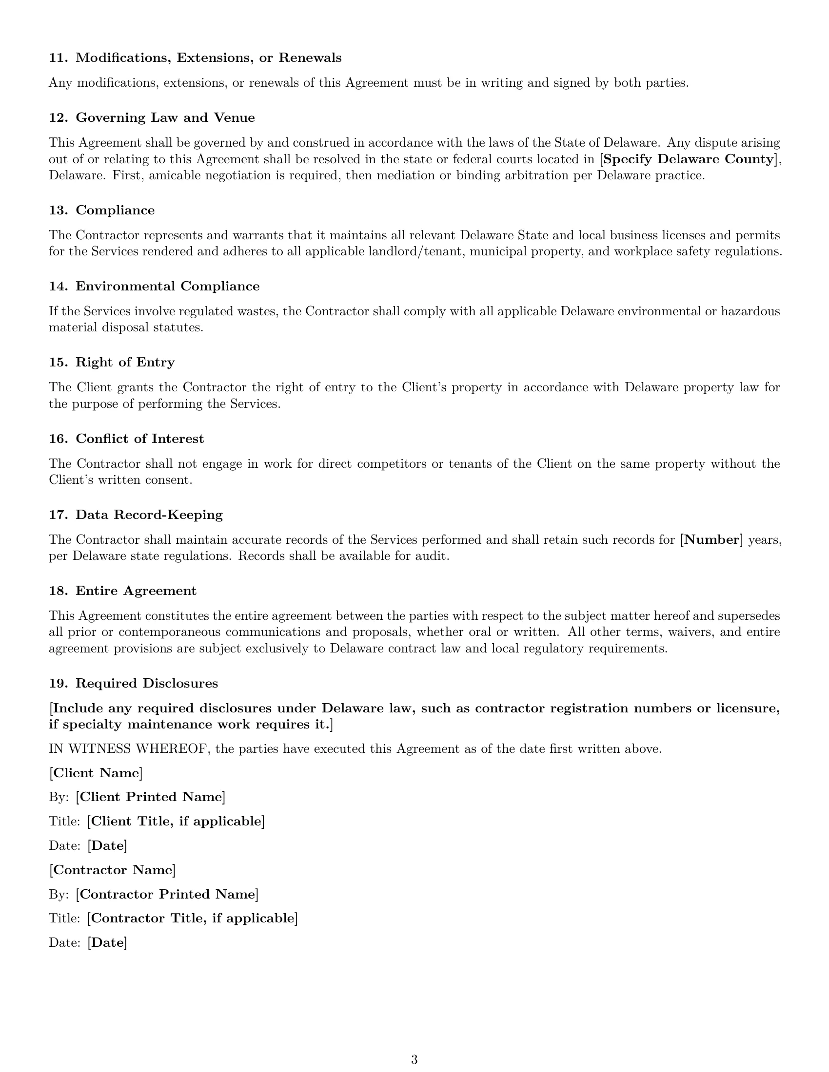Preview page 3 of Free Delaware maintenance independent contractor agreement template