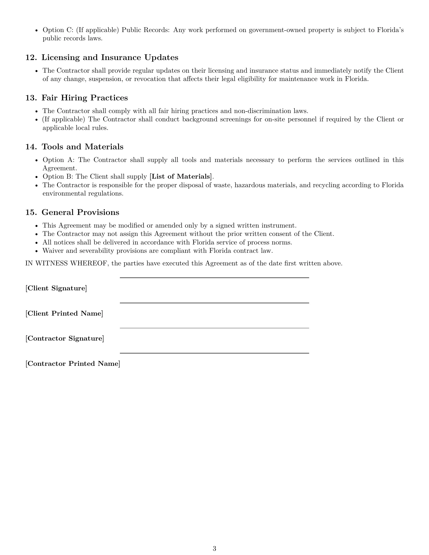 Preview page 3 of Free Florida maintenance independent contractor agreement template