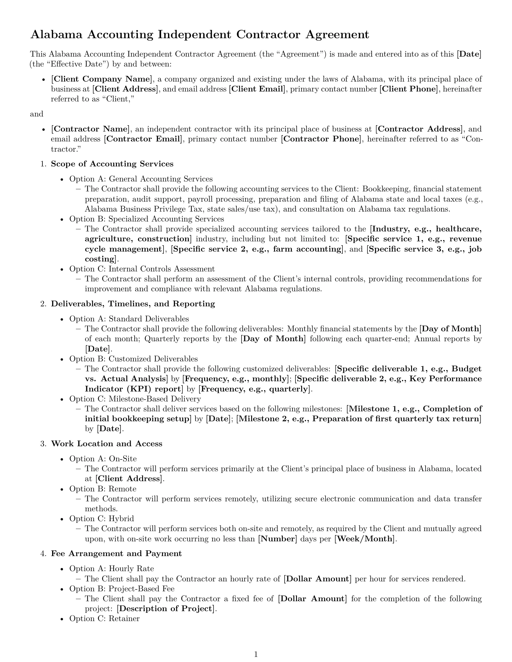 Preview page 1 of Free Alabama accounting independent contractor agreement template