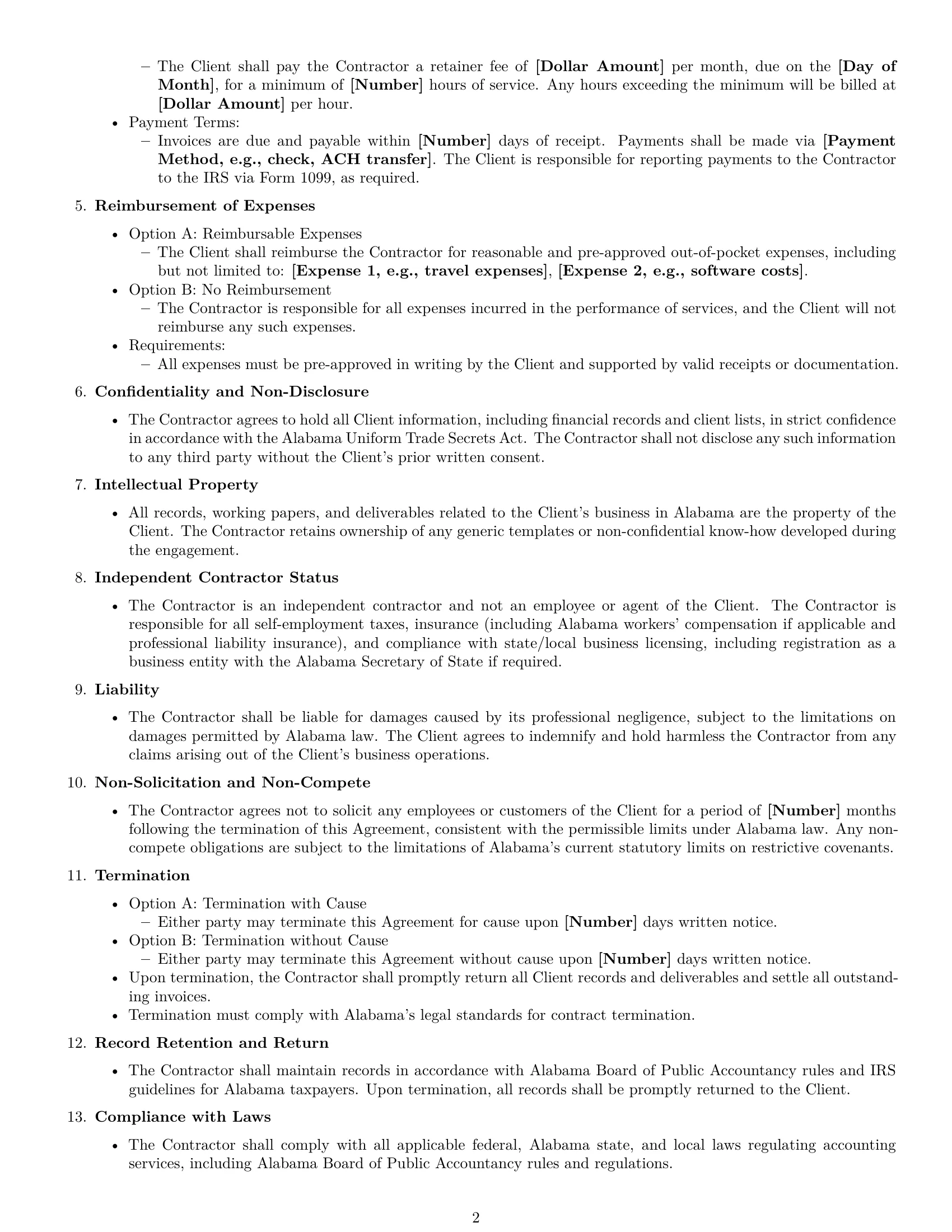 Preview page 2 of Free Alabama accounting independent contractor agreement template