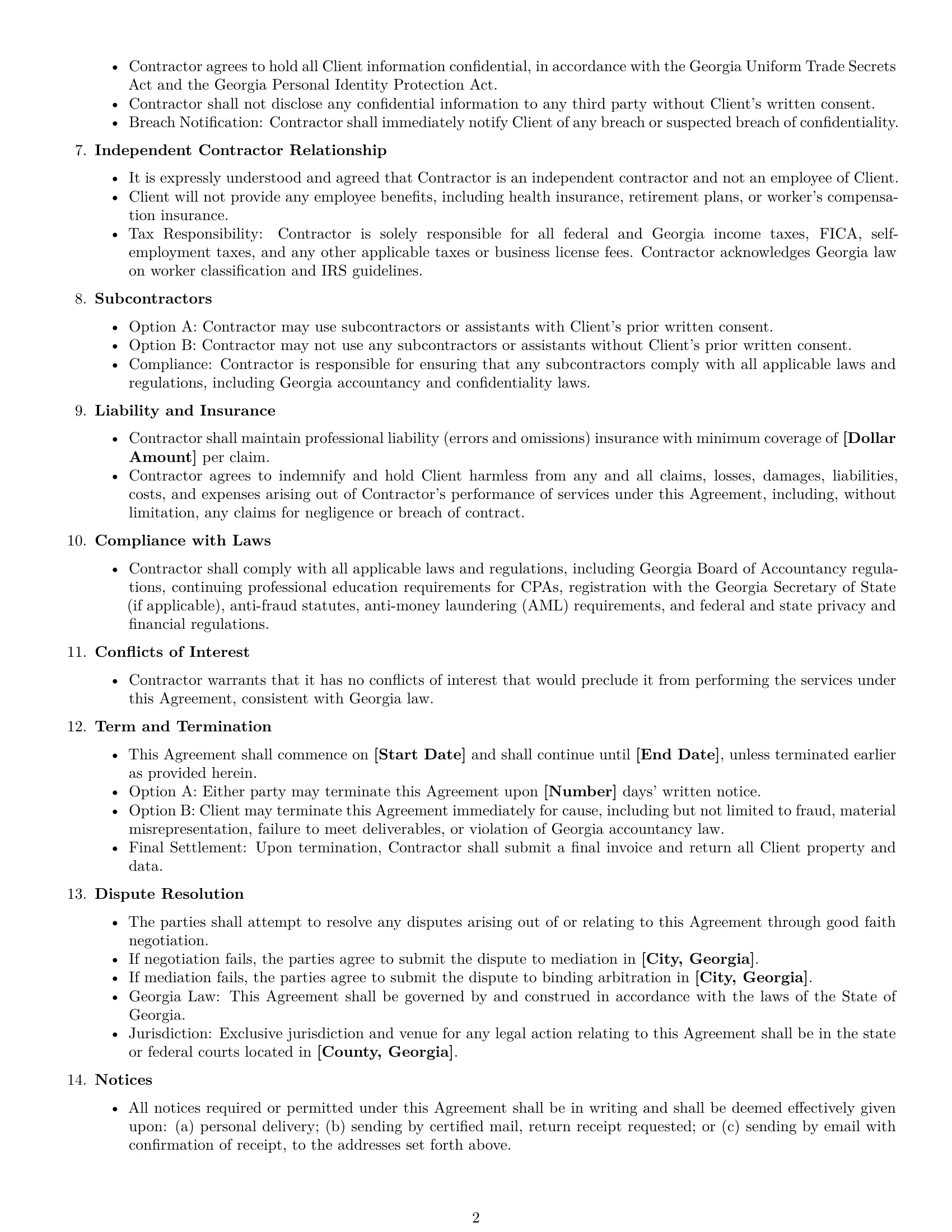 Preview page 2 of Free Georgia accounting independent contractor agreement template