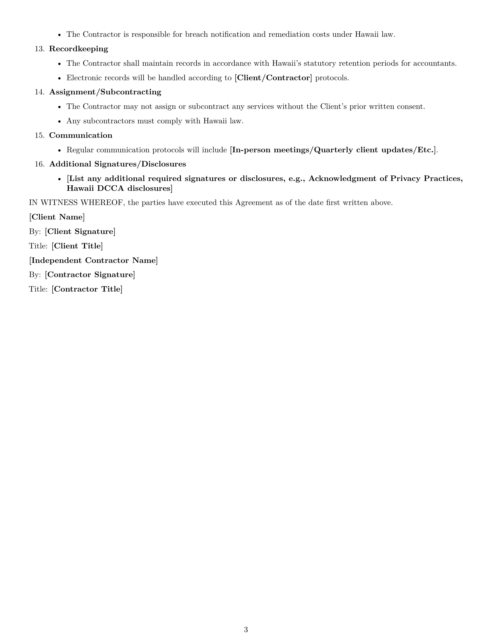 Preview page 3 of Free Hawaii accounting independent contractor agreement template