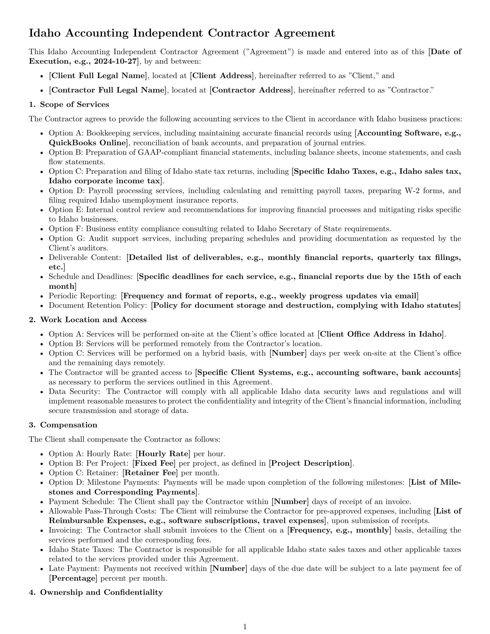 Preview page 1 of Free Idaho accounting independent contractor agreement template