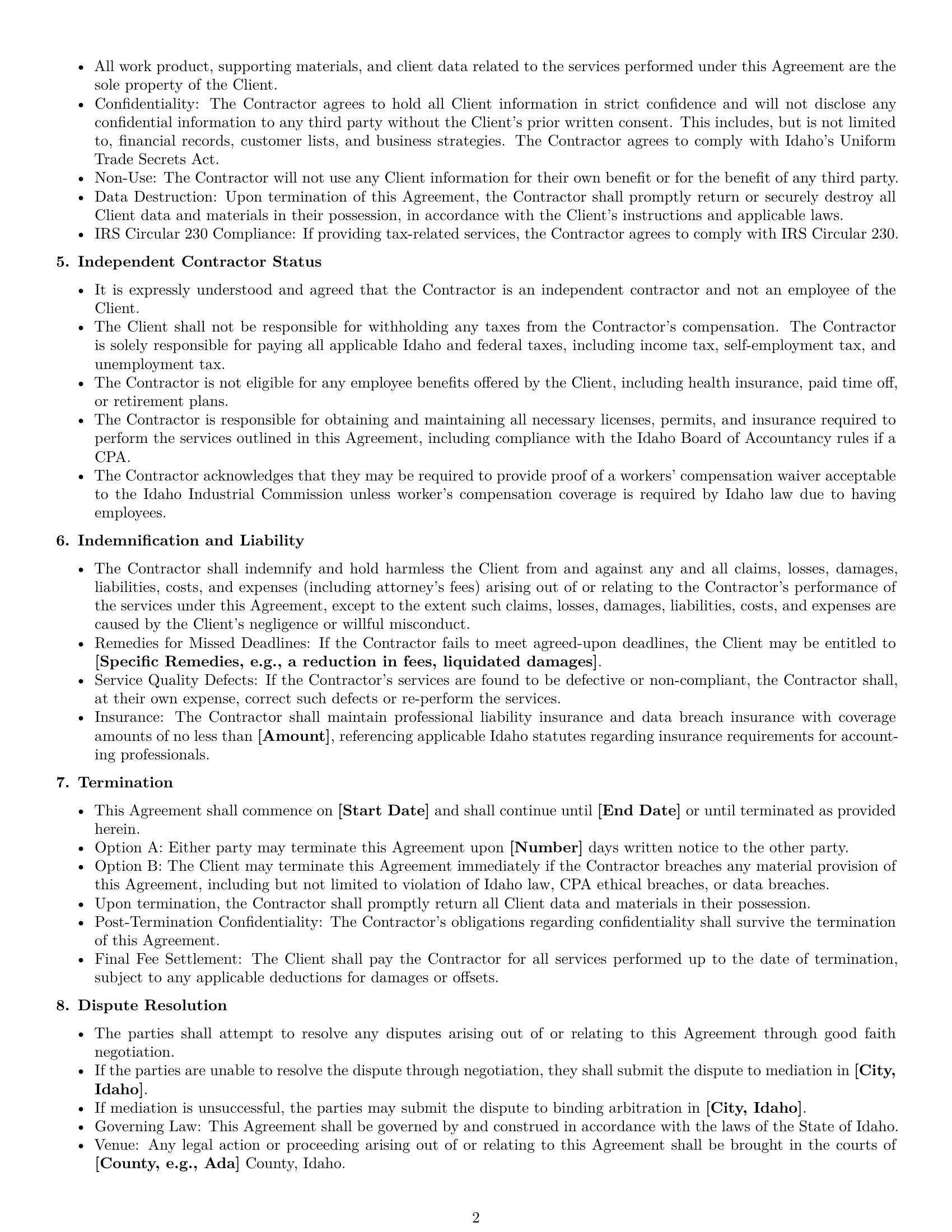 Preview page 2 of Free Idaho accounting independent contractor agreement template