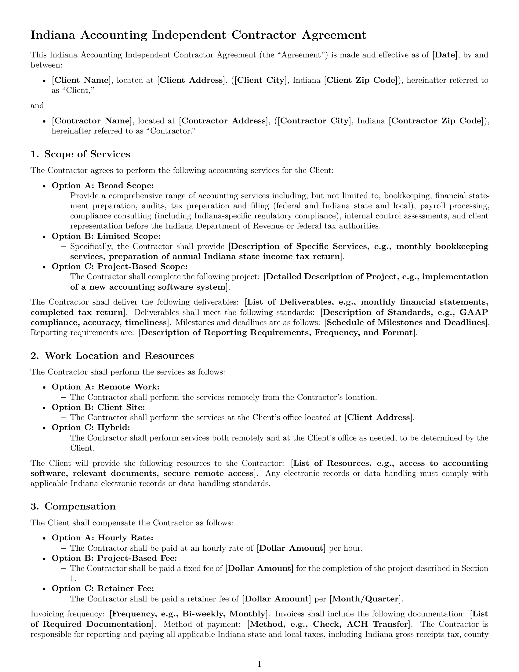 Preview page 1 of Free Indiana accounting independent contractor agreement template