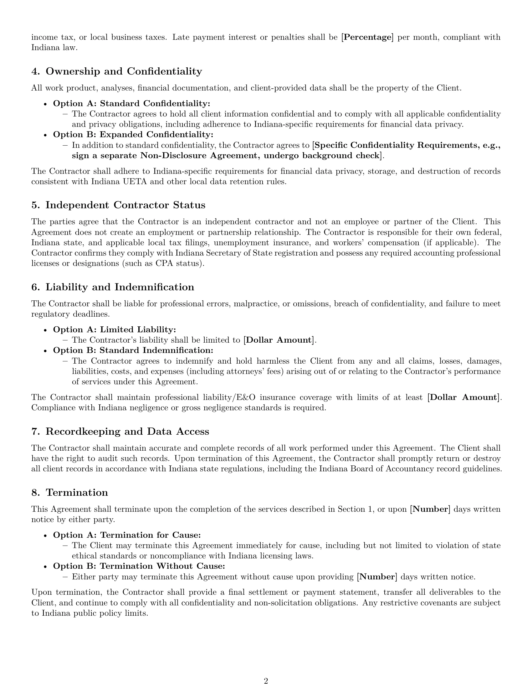 Preview page 2 of Free Indiana accounting independent contractor agreement template