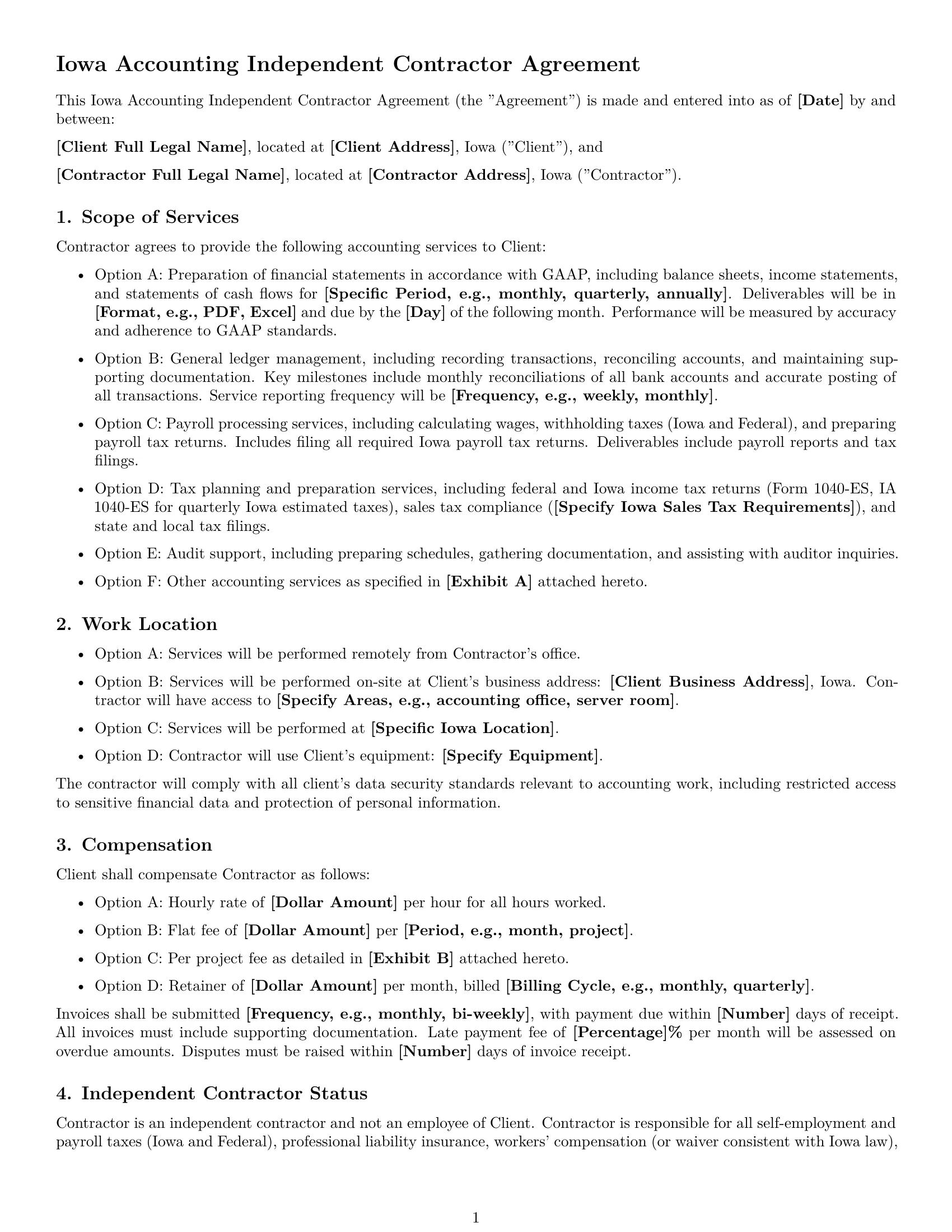 Preview page 1 of Free Iowa accounting independent contractor agreement template