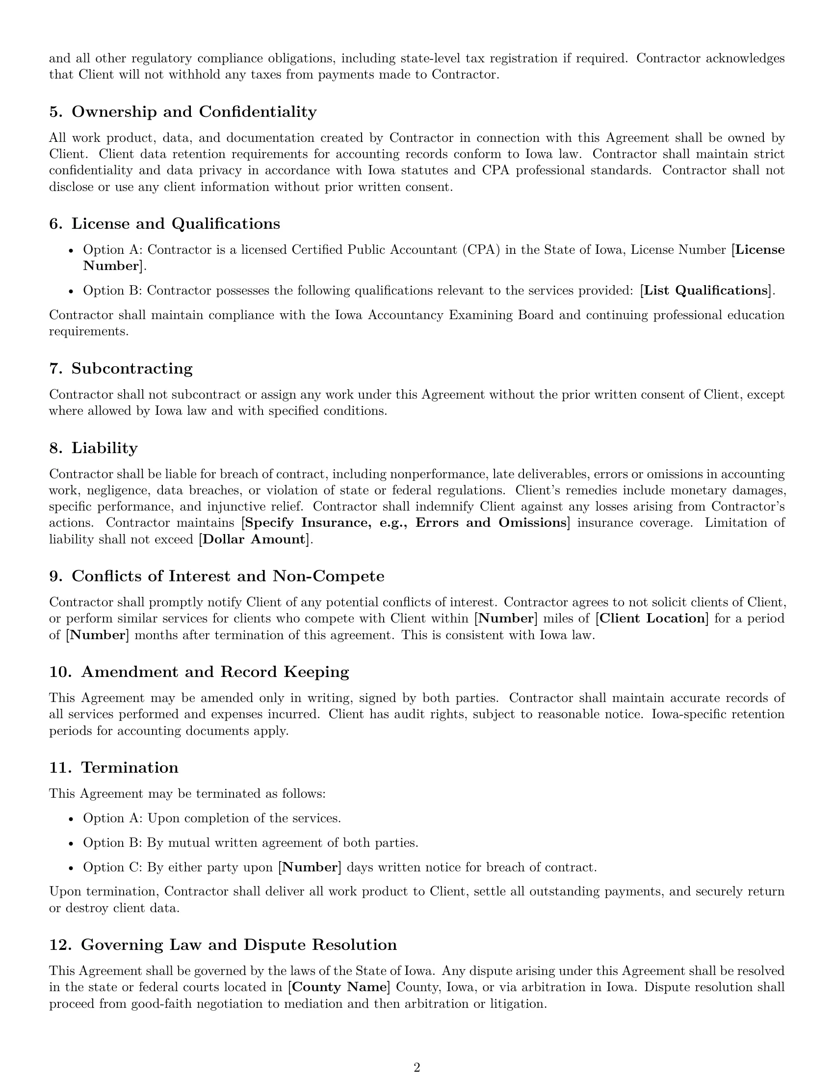 Preview page 2 of Free Iowa accounting independent contractor agreement template