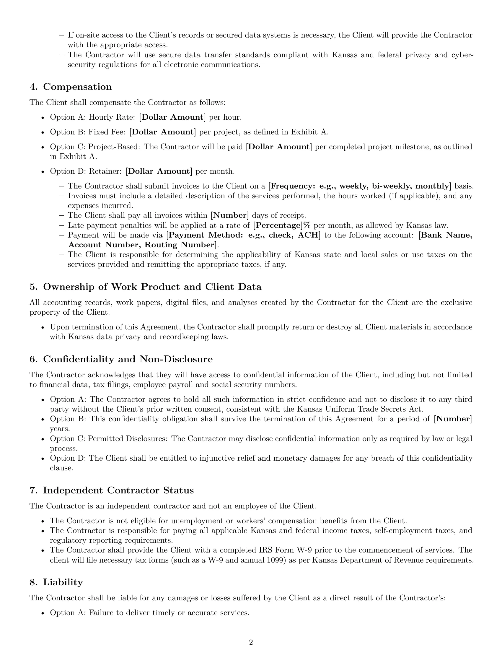 Preview page 2 of Free Kansas accounting independent contractor agreement template