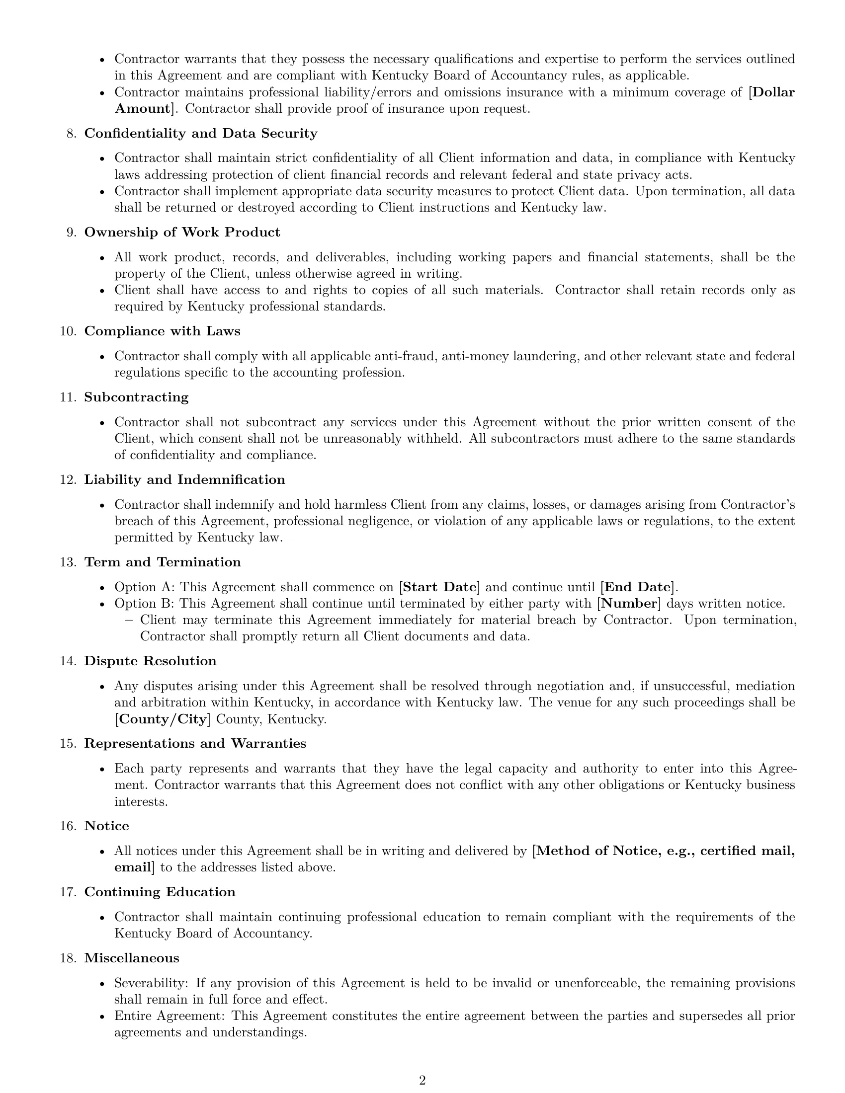 Preview page 2 of Free Kentucky accounting independent contractor agreement template