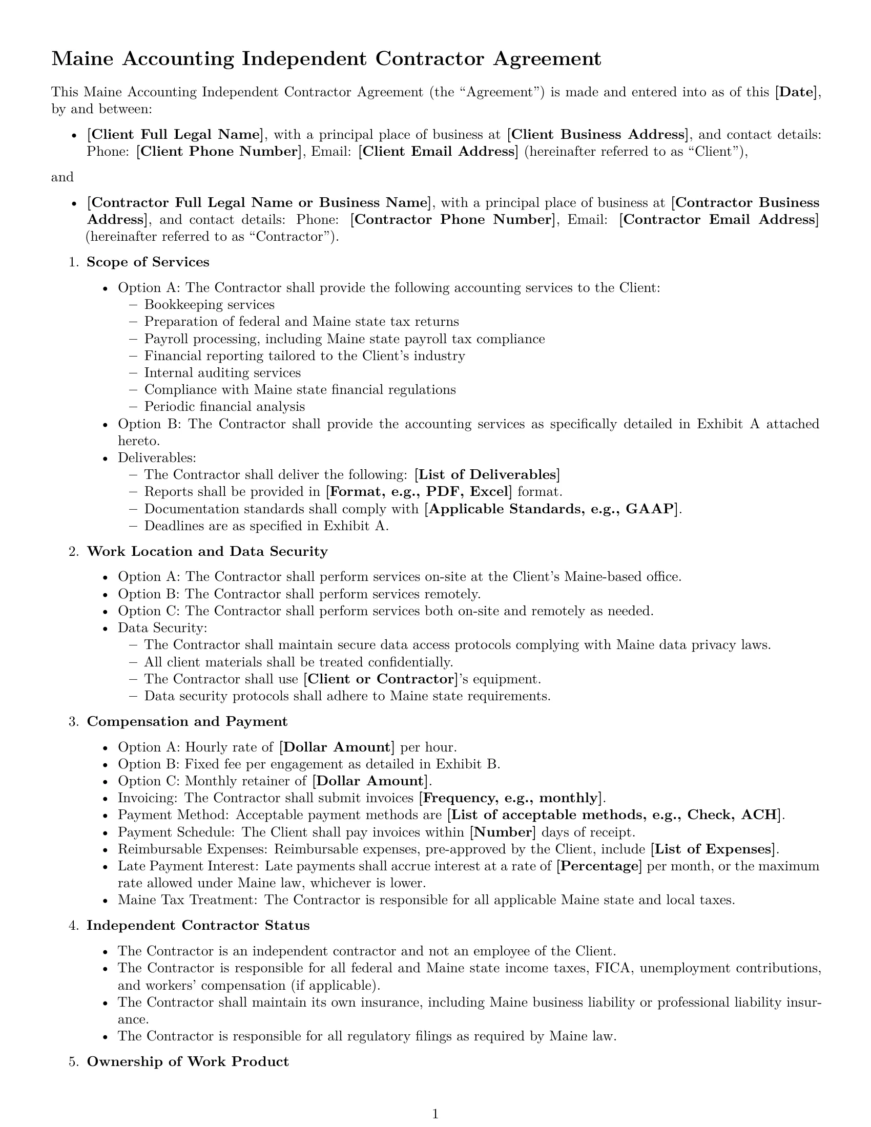 Preview page 1 of Free Maine accounting independent contractor agreement template