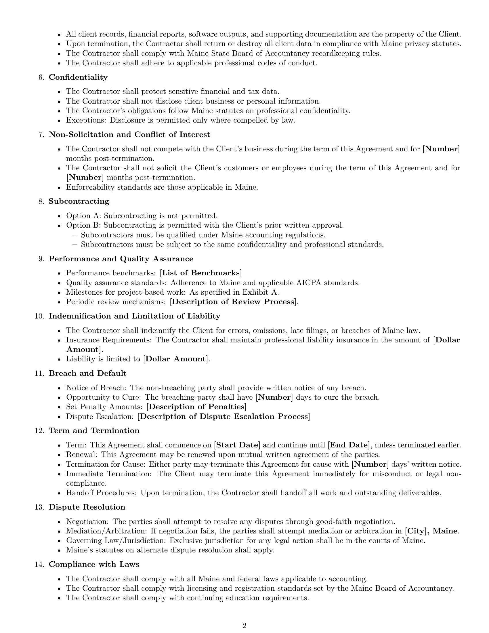Preview page 2 of Free Maine accounting independent contractor agreement template