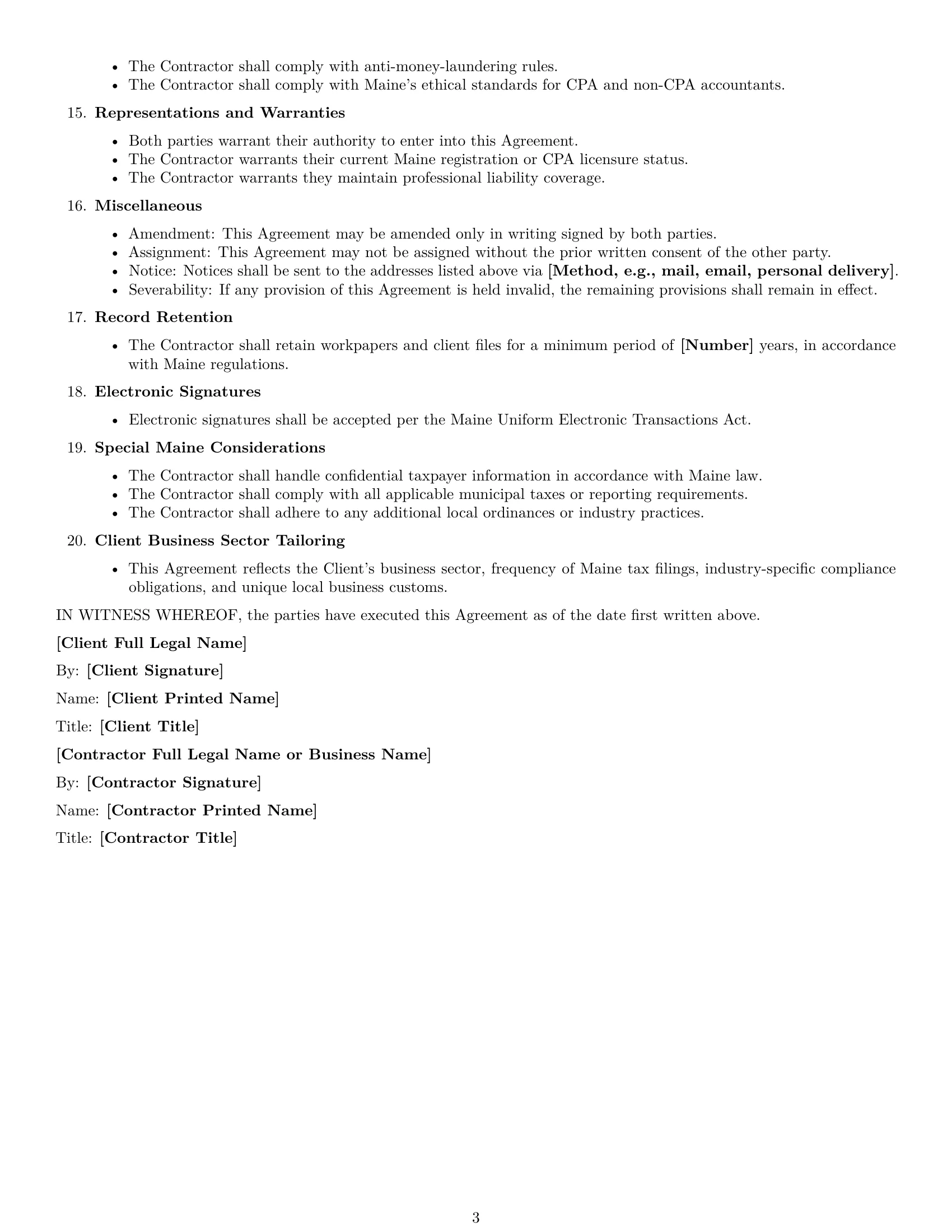 Preview page 3 of Free Maine accounting independent contractor agreement template