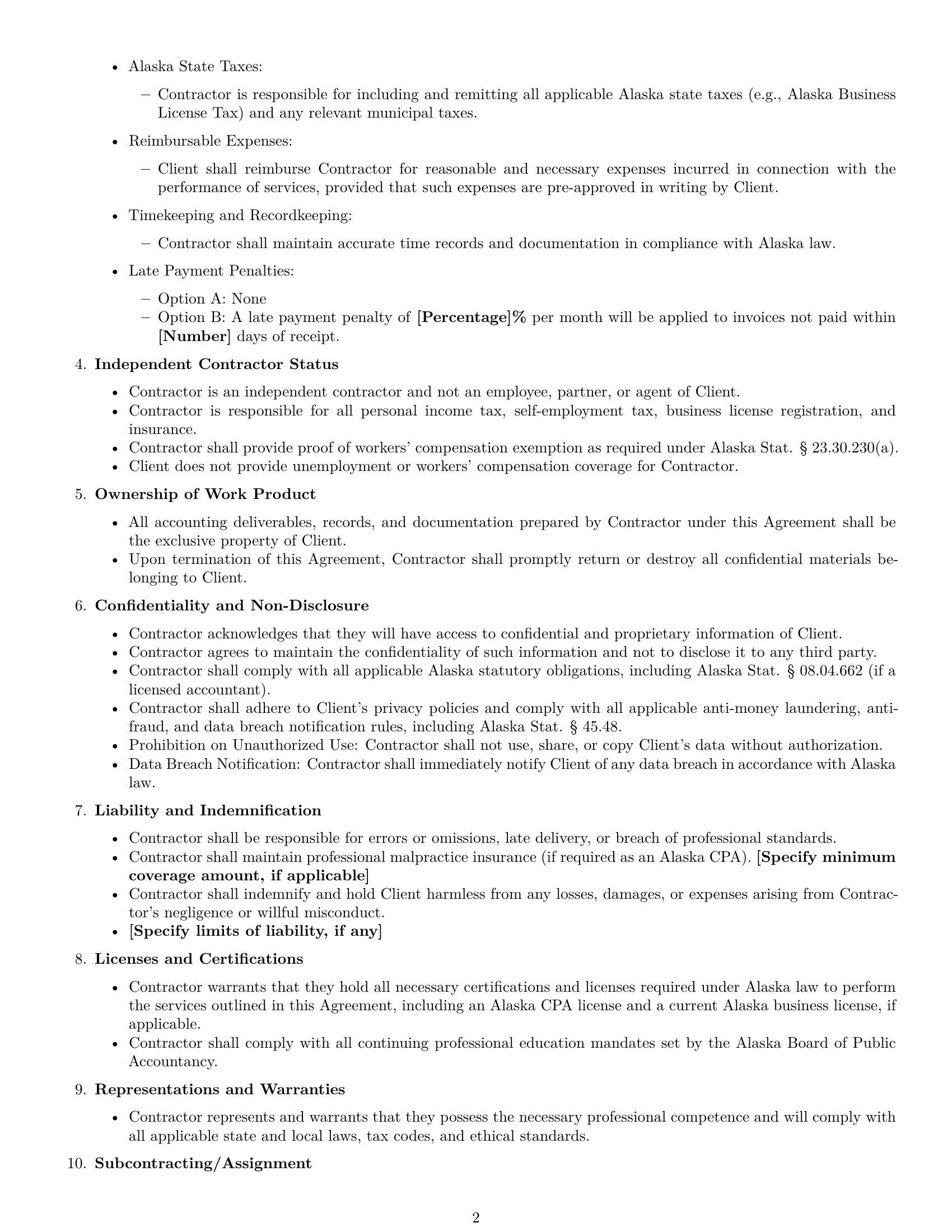 Preview page 2 of Free Alaska accounting independent contractor agreement template