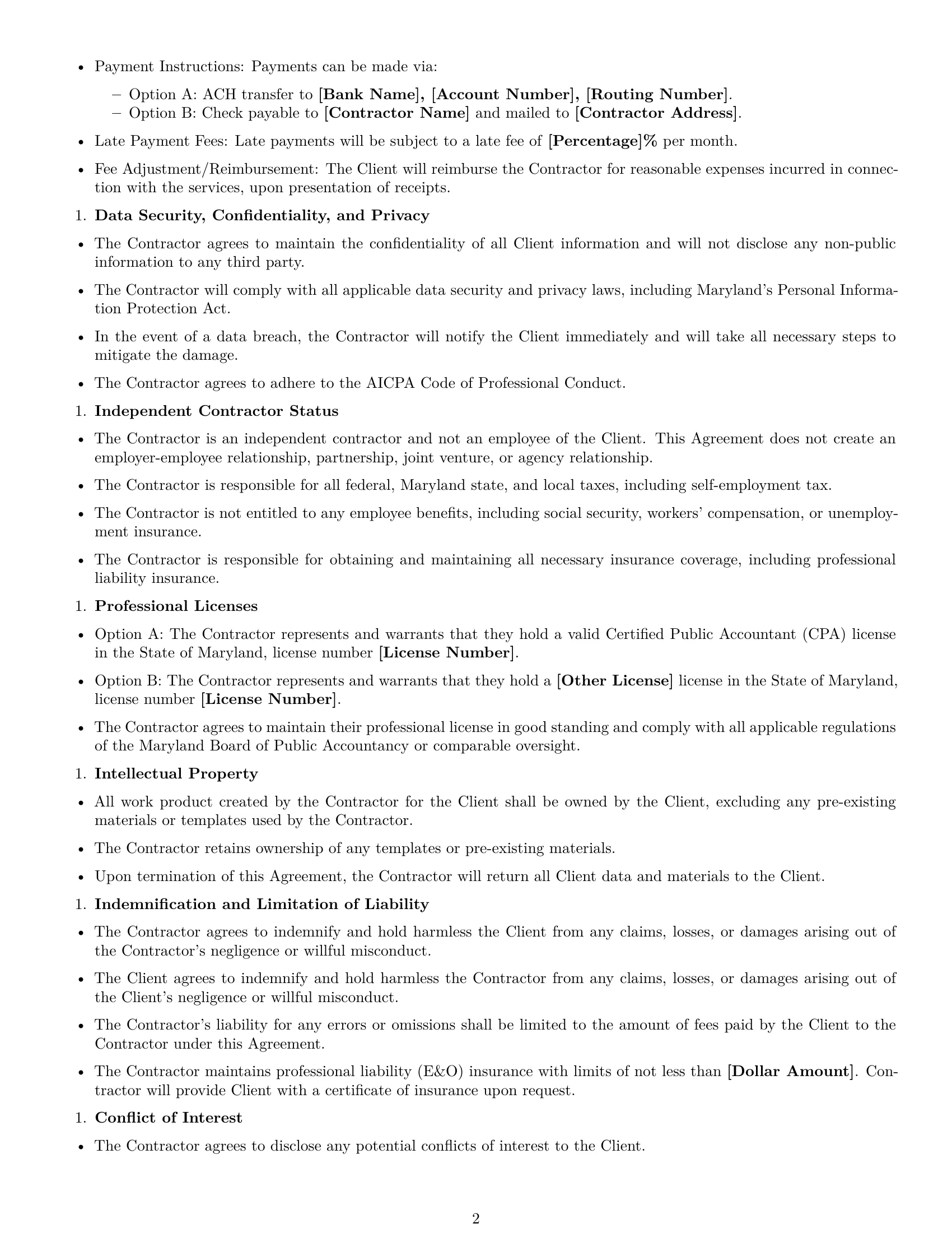Preview page 2 of Free Maryland accounting independent contractor agreement template