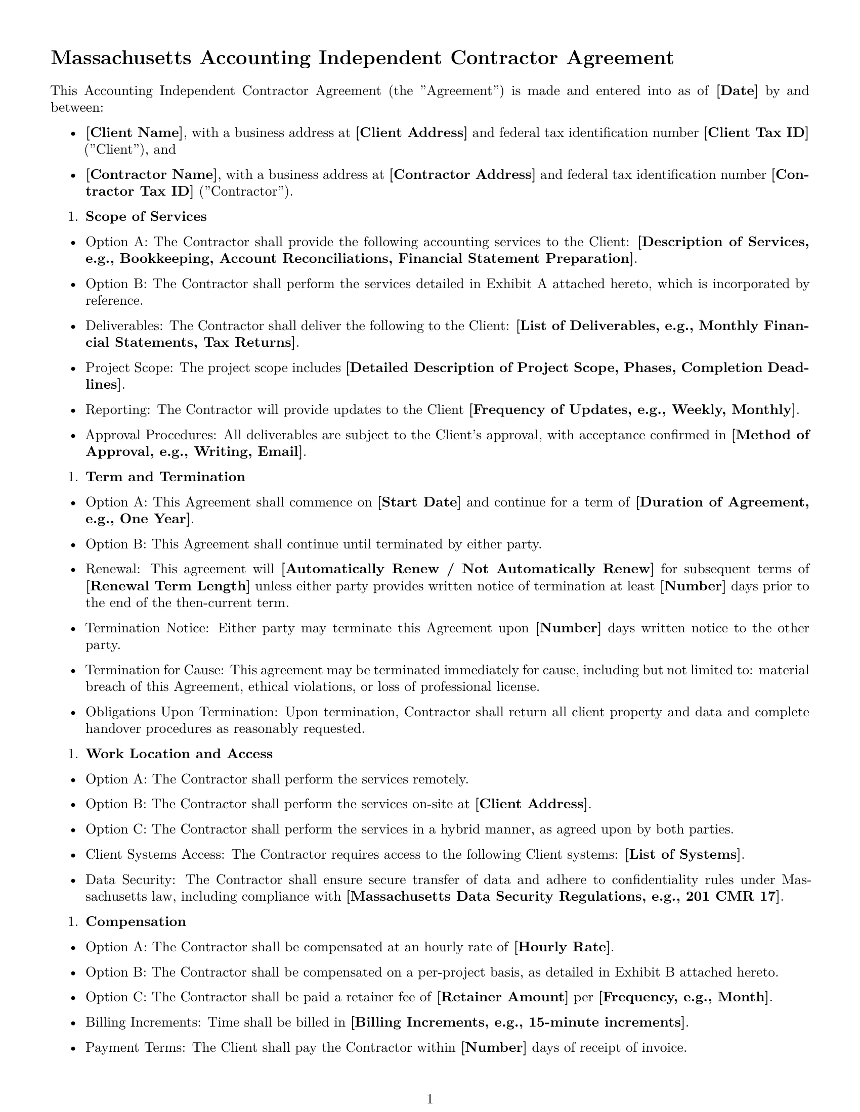 Preview page 1 of Free Massachusetts accounting independent contractor agreement template
