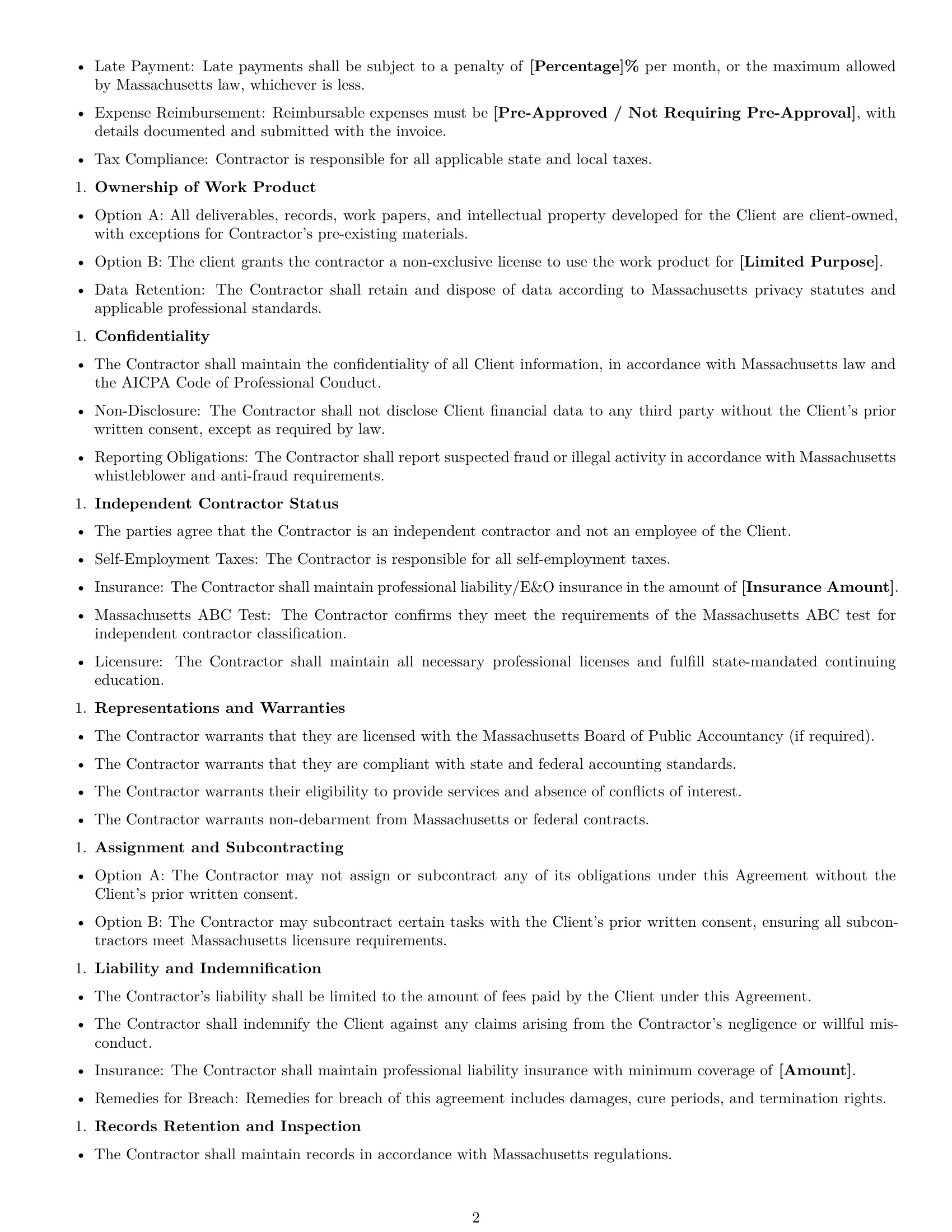 Preview page 2 of Free Massachusetts accounting independent contractor agreement template