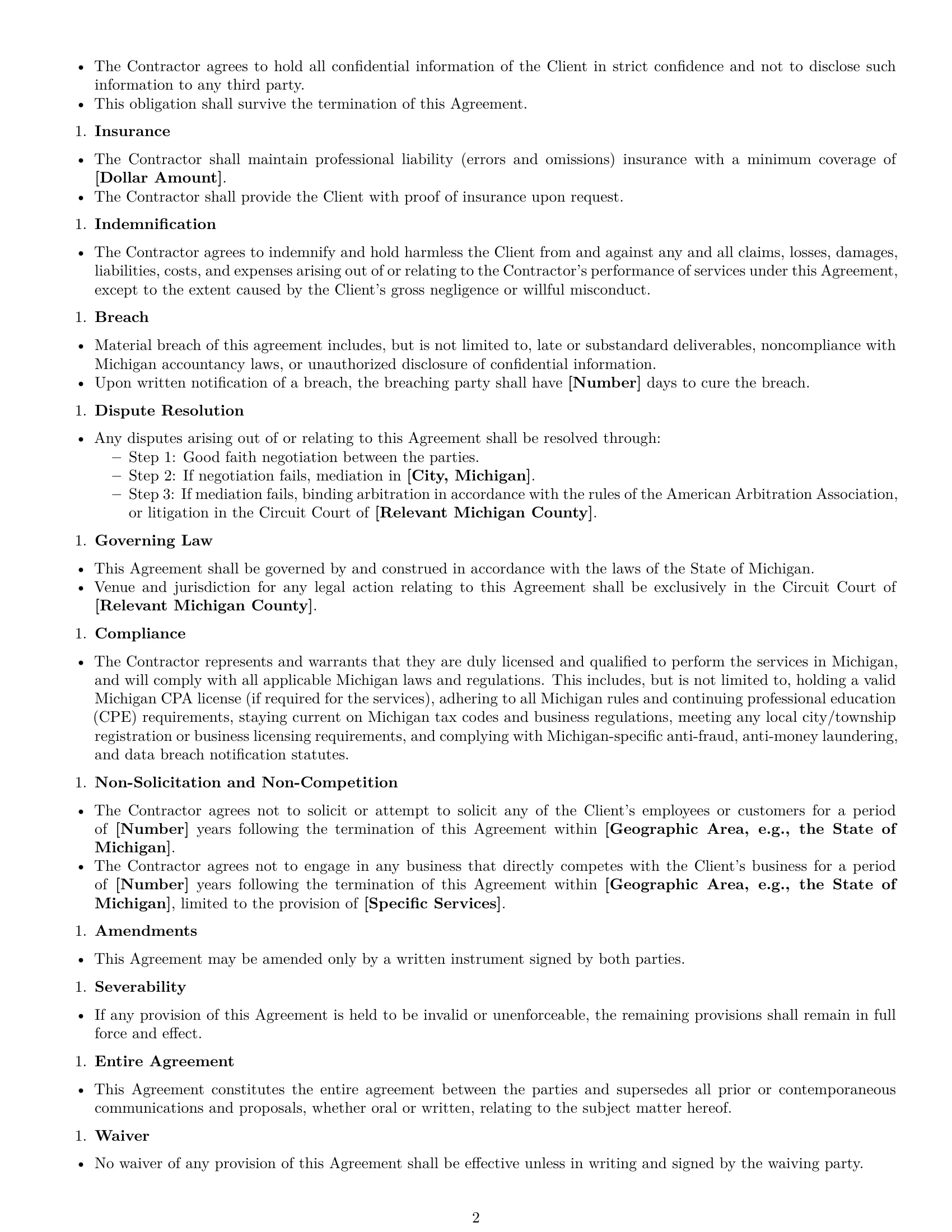 Preview page 2 of Free Michigan accounting independent contractor agreement template