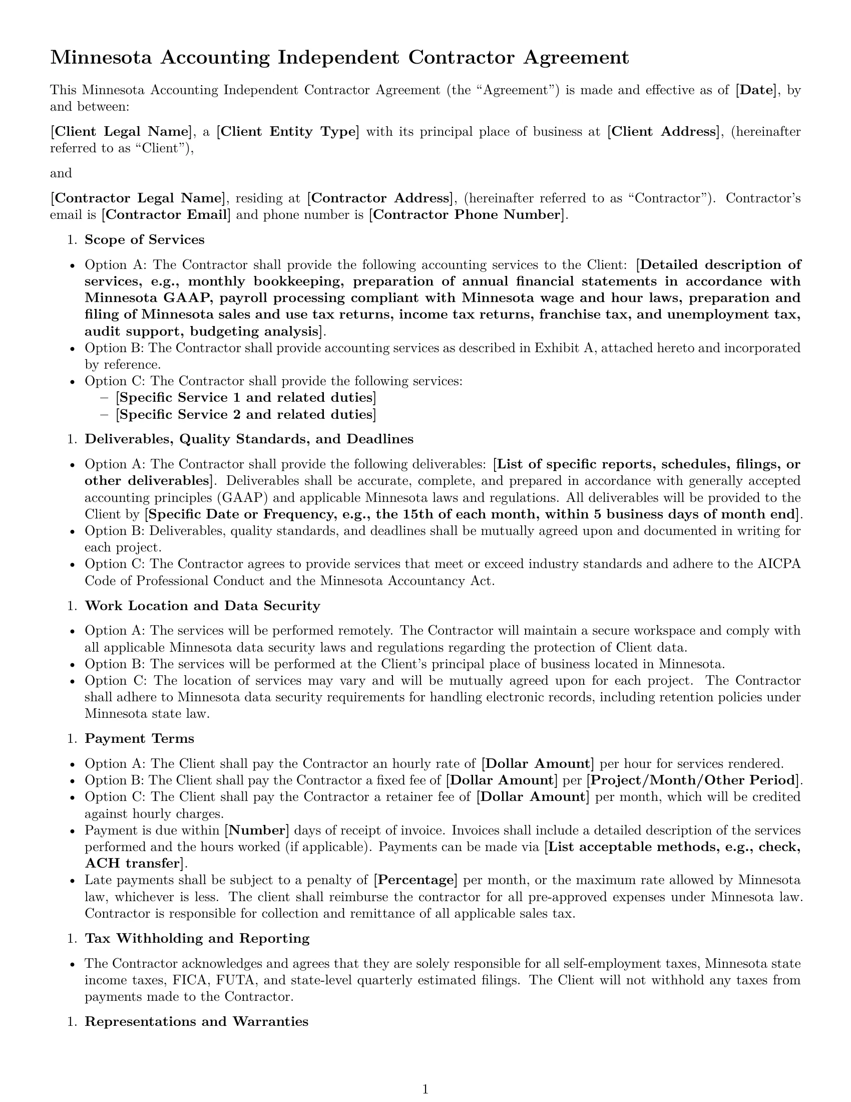 Preview page 1 of Free Minnesota accounting independent contractor agreement template