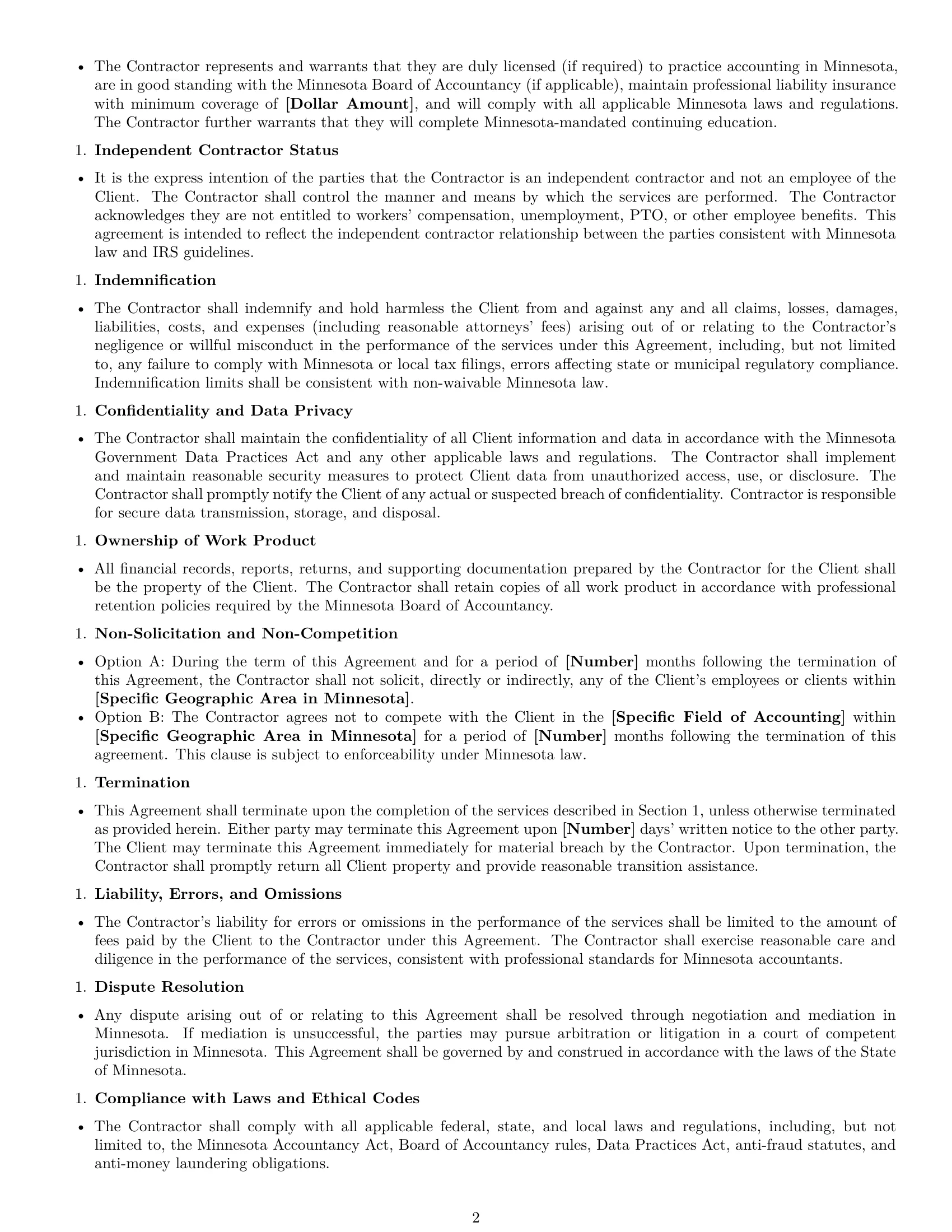Preview page 2 of Free Minnesota accounting independent contractor agreement template