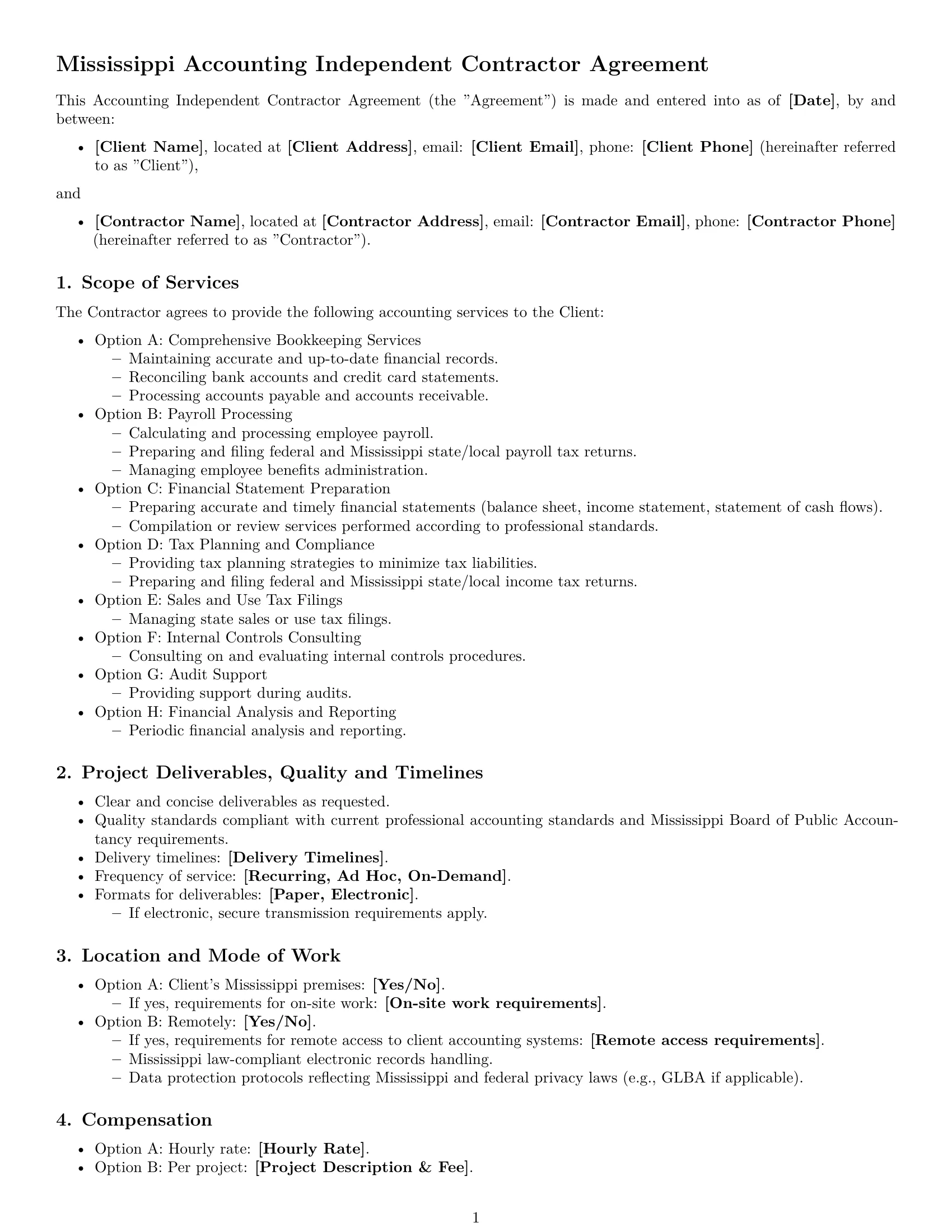Preview page 1 of Free Mississippi accounting independent contractor agreement template