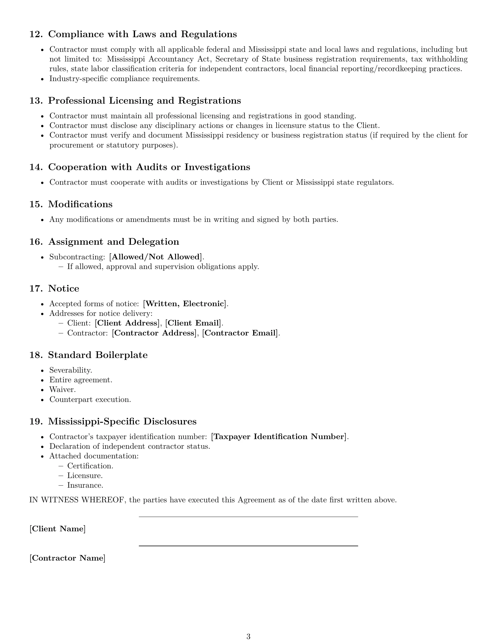 Preview page 3 of Free Mississippi accounting independent contractor agreement template