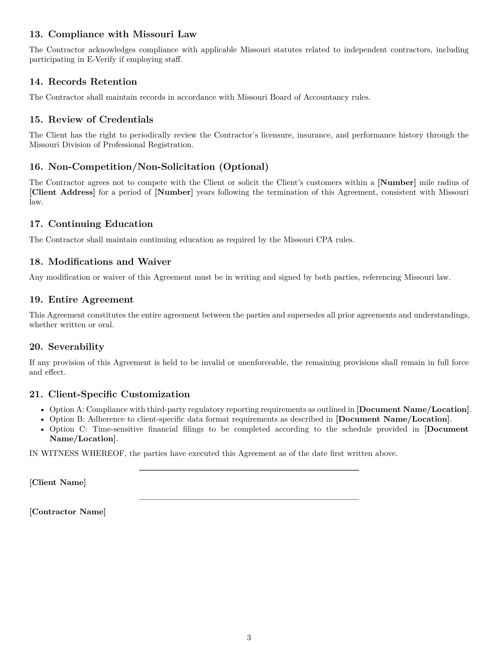 Preview page 3 of Free Missouri accounting independent contractor agreement template