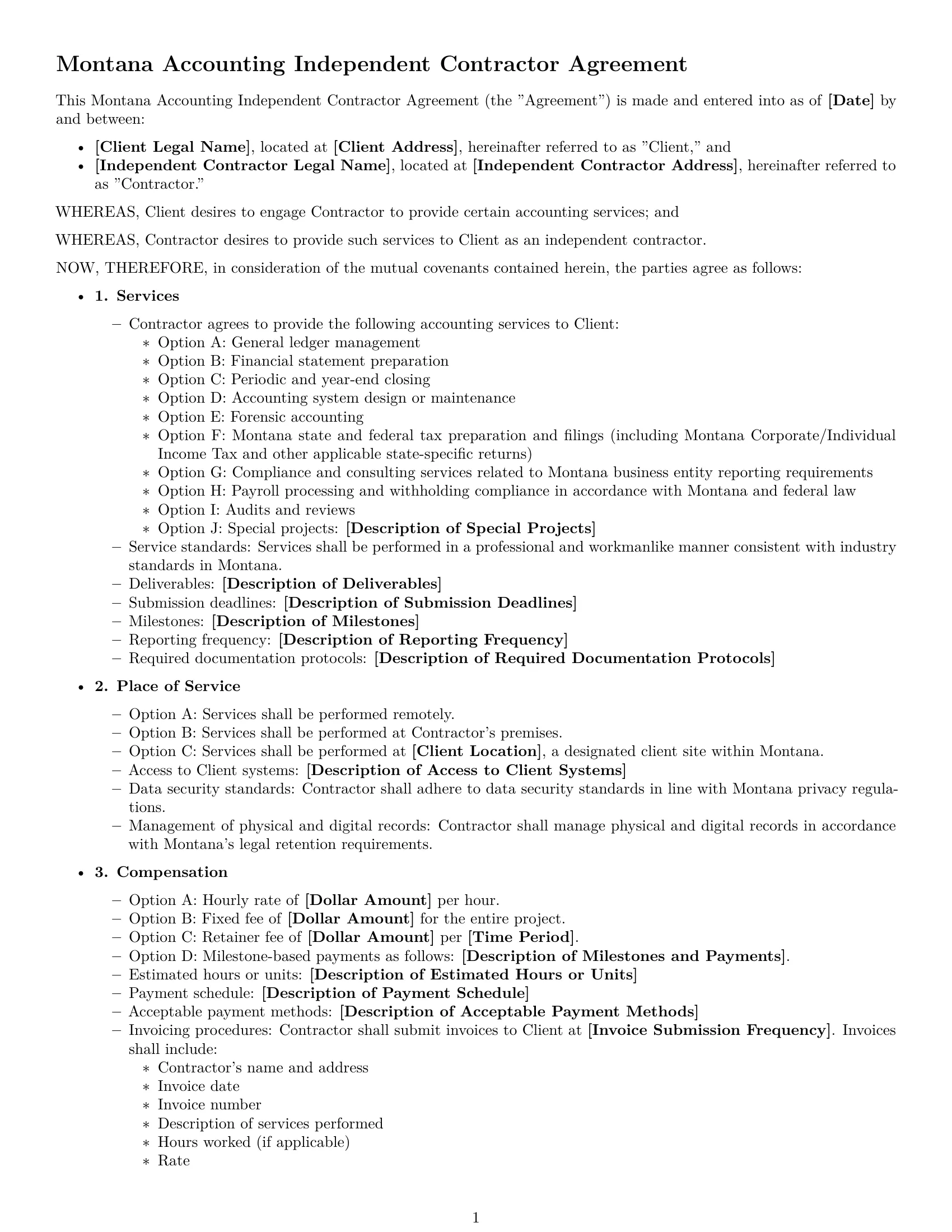 Preview page 1 of Free Montana accounting independent contractor agreement template