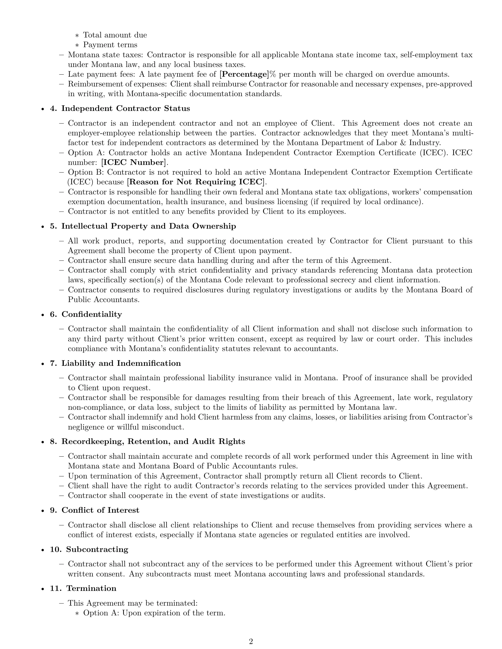 Preview page 2 of Free Montana accounting independent contractor agreement template